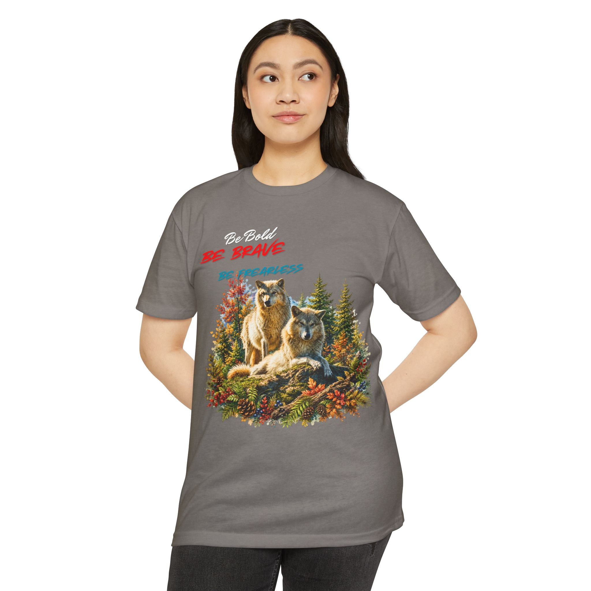 Be Brave Be Fearless Wolf Graphic T‑Shirt
