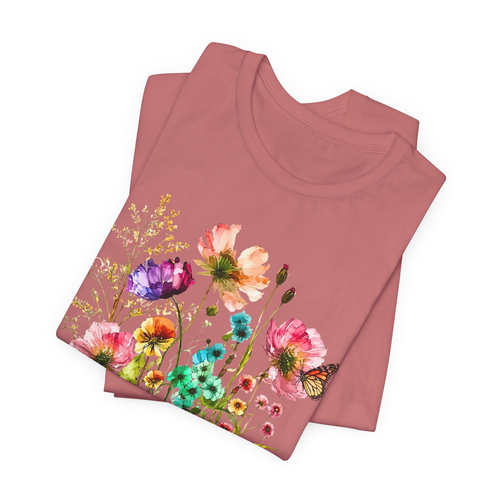 Floral Watercolor  Pink Wildflower Bouquet Graphic T-Shirt