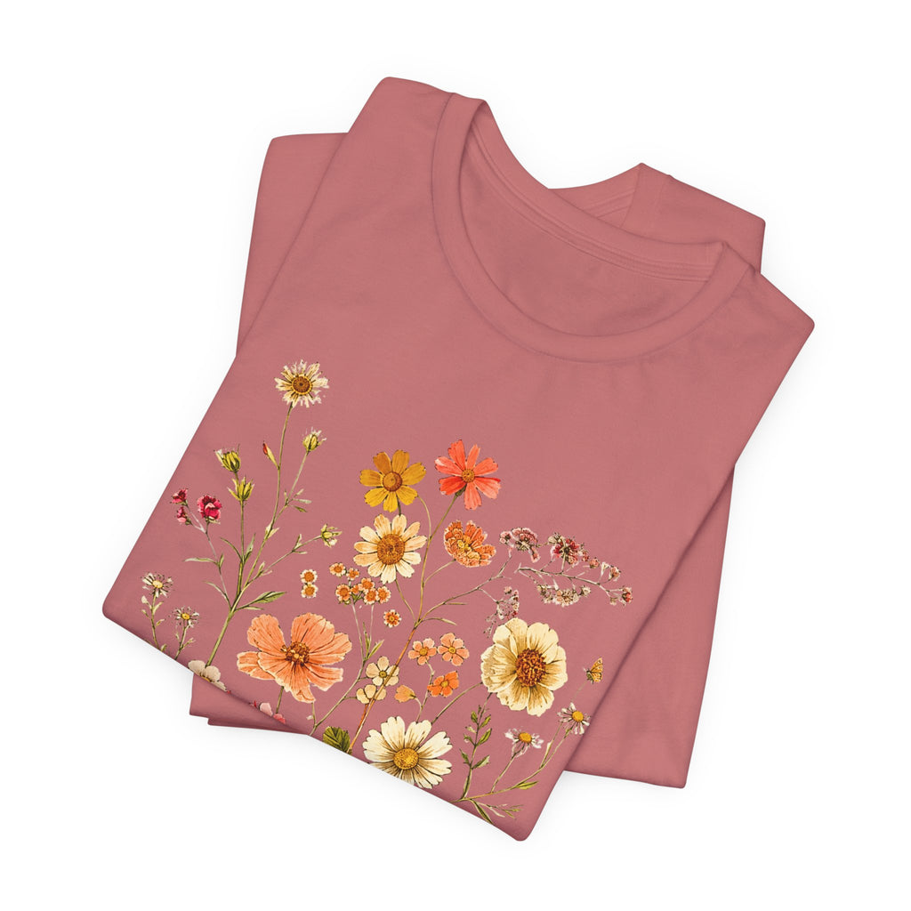 Floral Meadow Tee — Vintage Wildflower Bouquet Short Sleeve Shirt