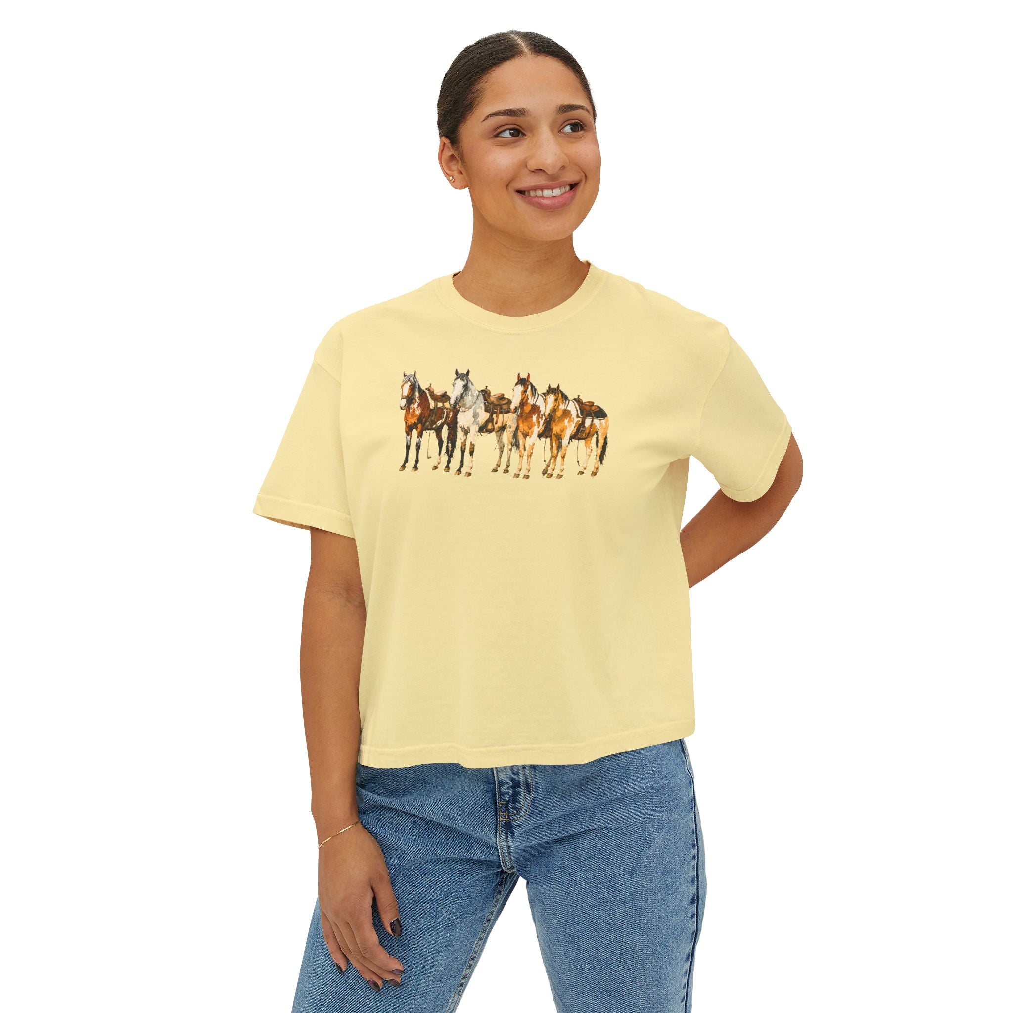 Women's Watercolor Horse Lineup Graphic