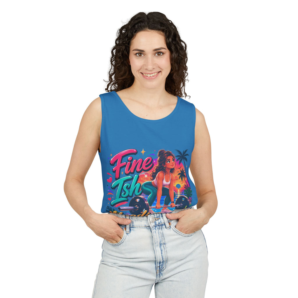 Fine Ish Loading Tank Top — Tropical Pin-Up Workout Graphic Tank