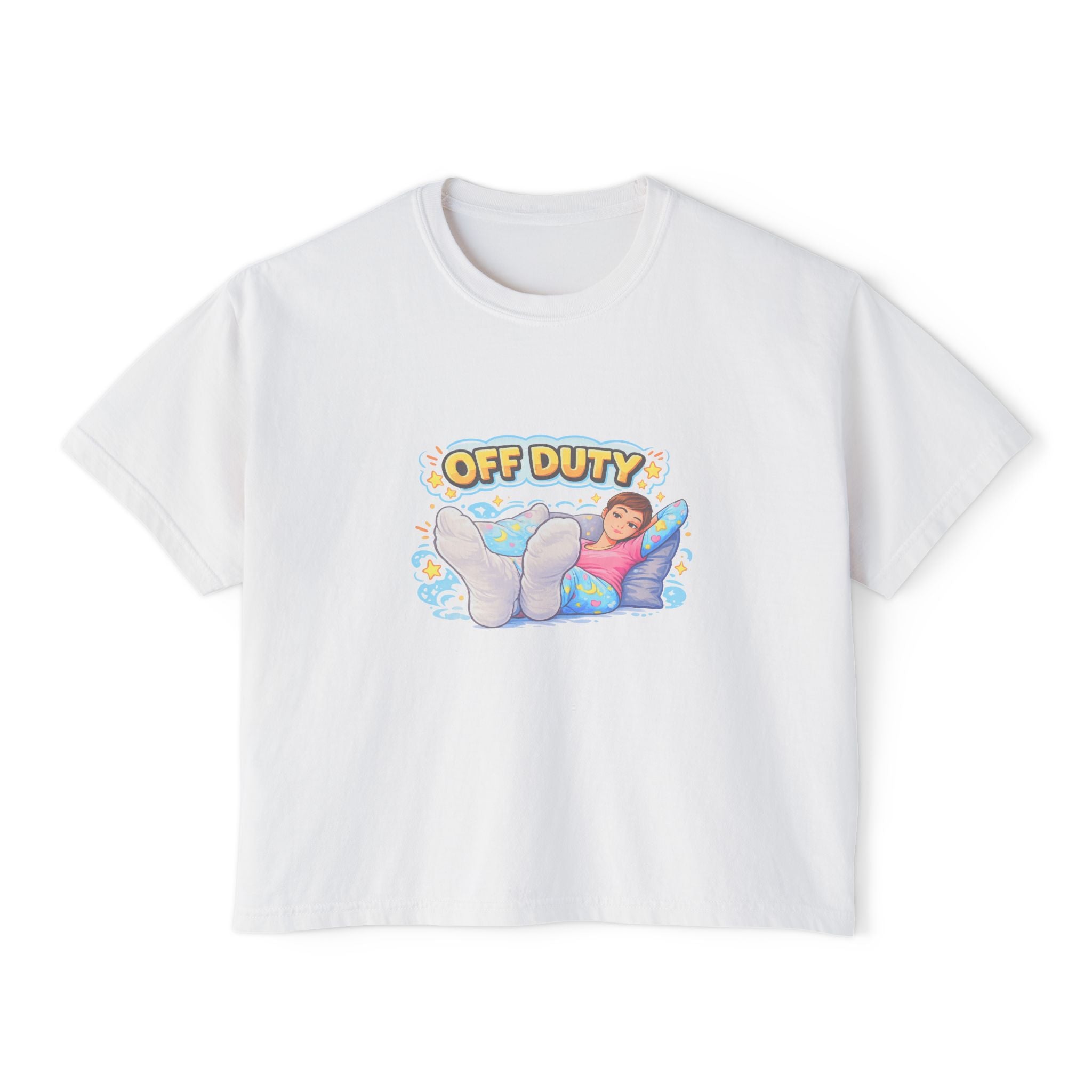 Off Duty Women's Boxy Tee — Relaxed 'Off Duty' Graphic Shirt