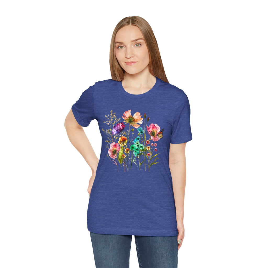 Floral Watercolor  Pink Wildflower Bouquet Graphic T-Shirt