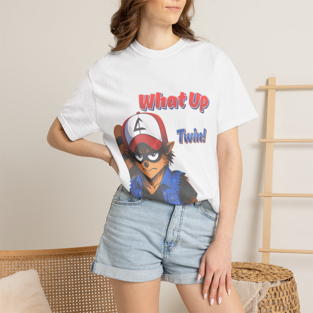 What Up Twin! Graphic T-Shirt — Cute Raccoon Character Tee