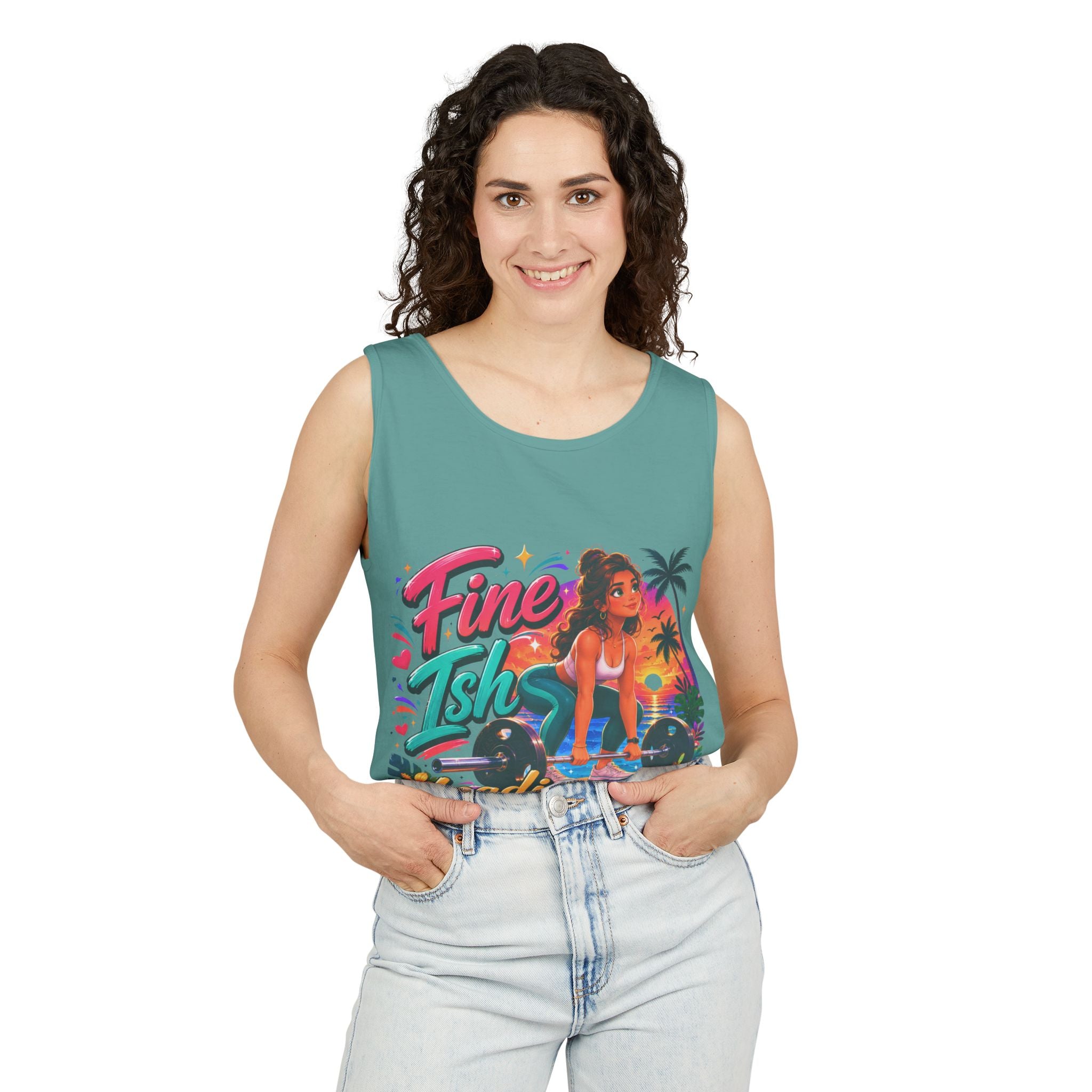 Fine Ish Loading Tank Top — Tropical Pin-Up Workout Graphic Tank