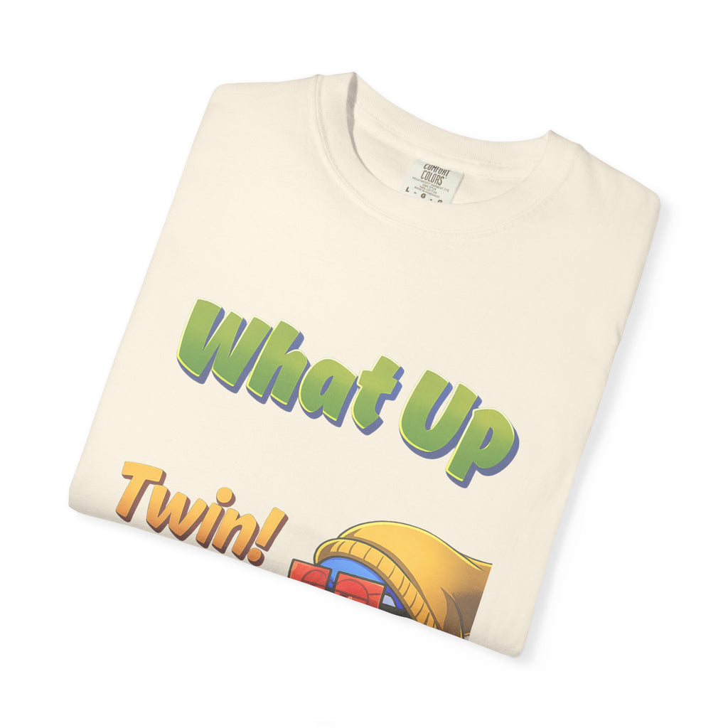 Green What Up Twin! Graphic T-Shirt — Cute Cartoon Character Tee