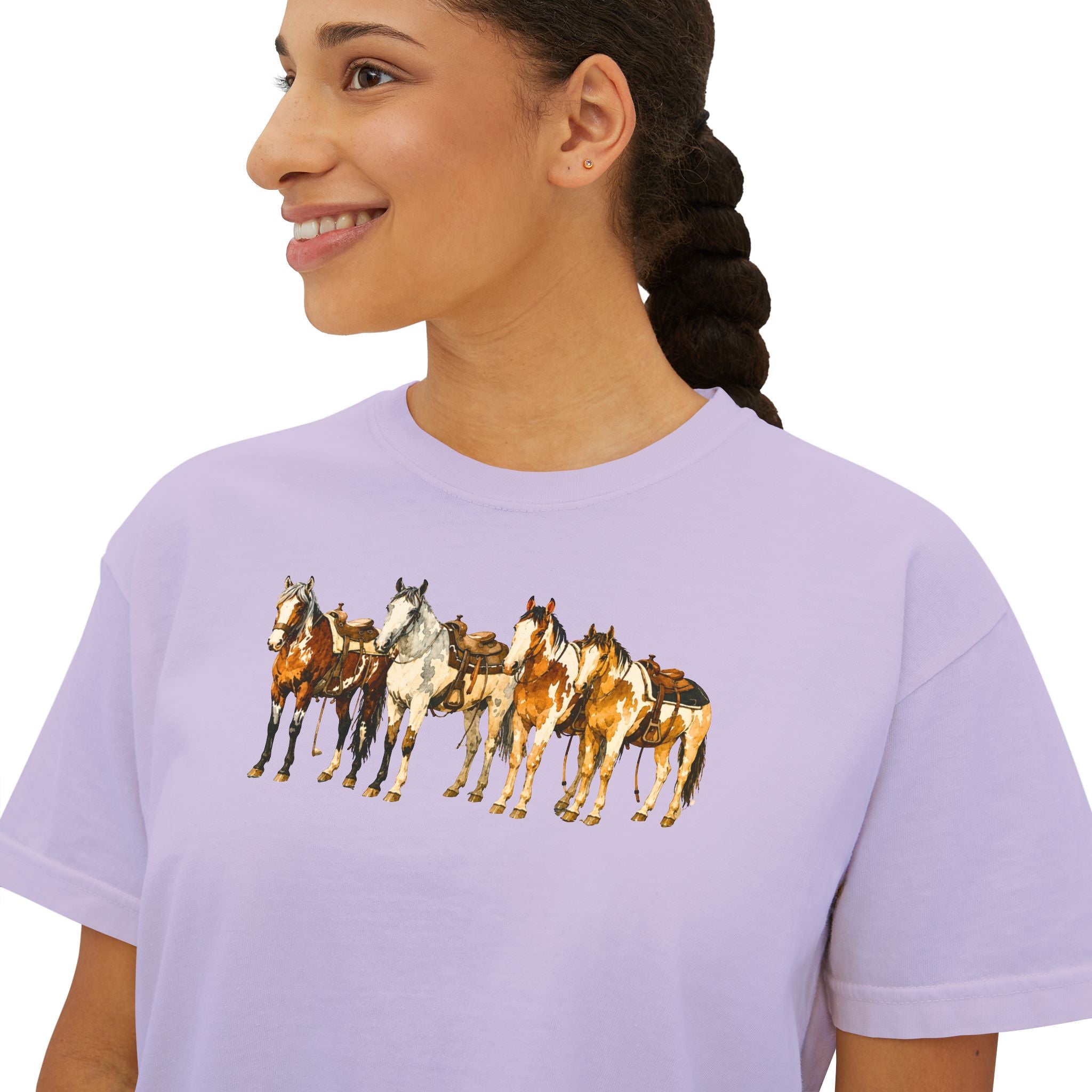 Women's Watercolor Horse Lineup Graphic