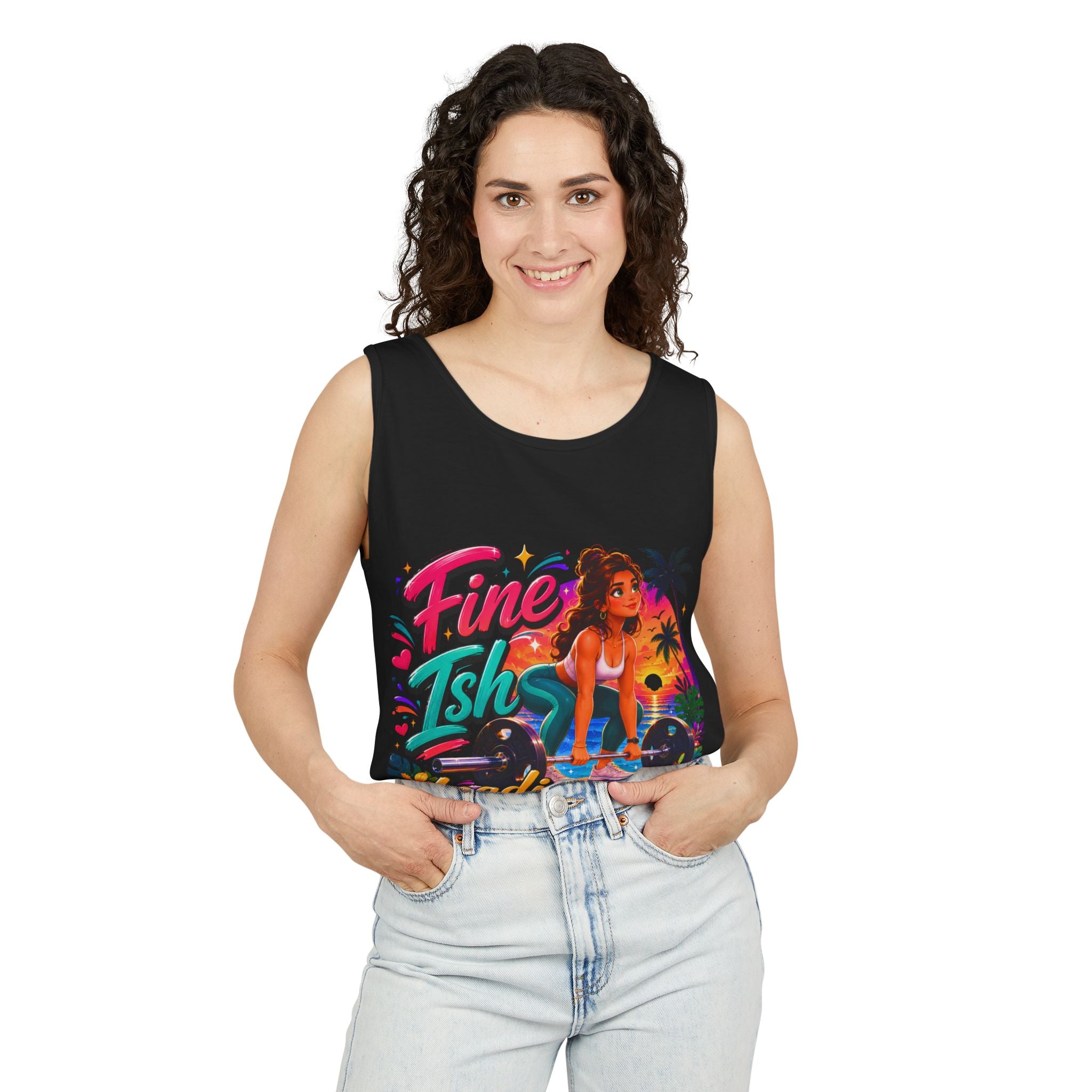 Fine Ish Loading Tank Top — Tropical Pin-Up Workout Graphic Tank
