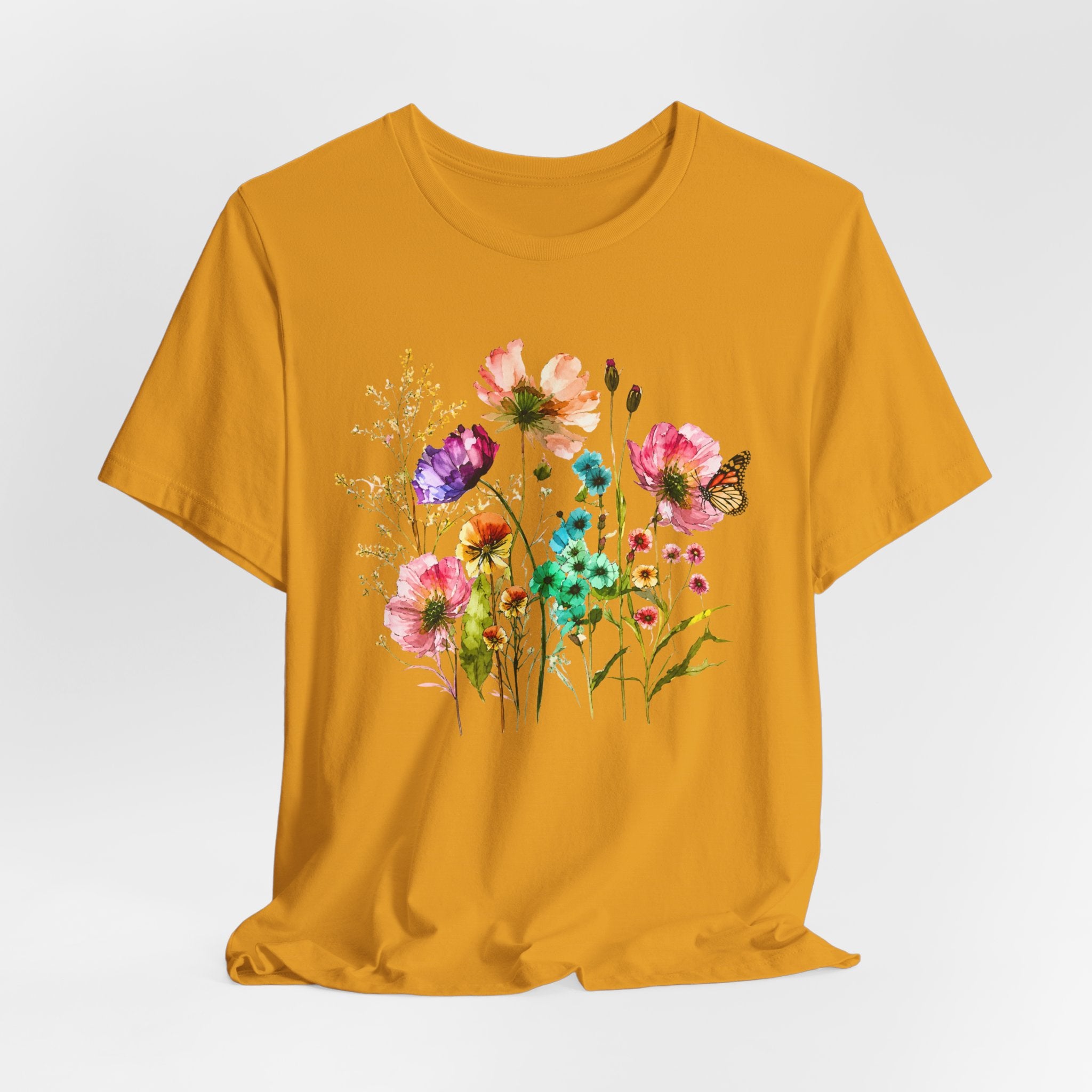 Floral Watercolor  Pink Wildflower Bouquet Graphic T-Shirt
