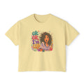 Women's Boxy Tee — 'Ok Ok I'm Up' Retro Floral Graphic Crop Top