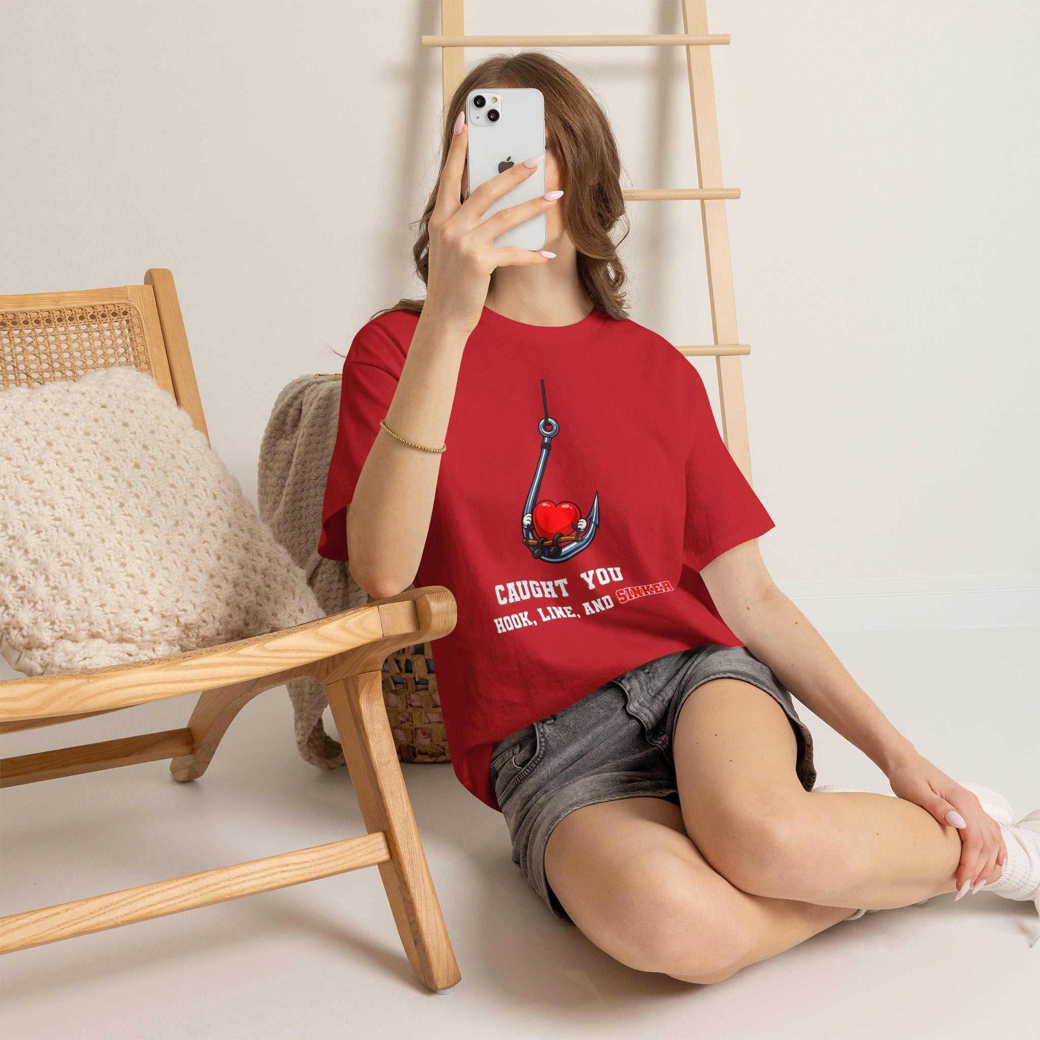 T-Shirt — "Caught You Hook, Line, and Sinker" Fishing Heart Tee