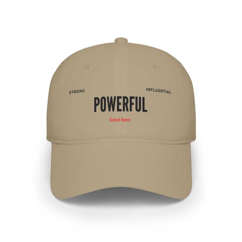 Red 'POWERFUL' Embroidered Low Profile Baseball Cap