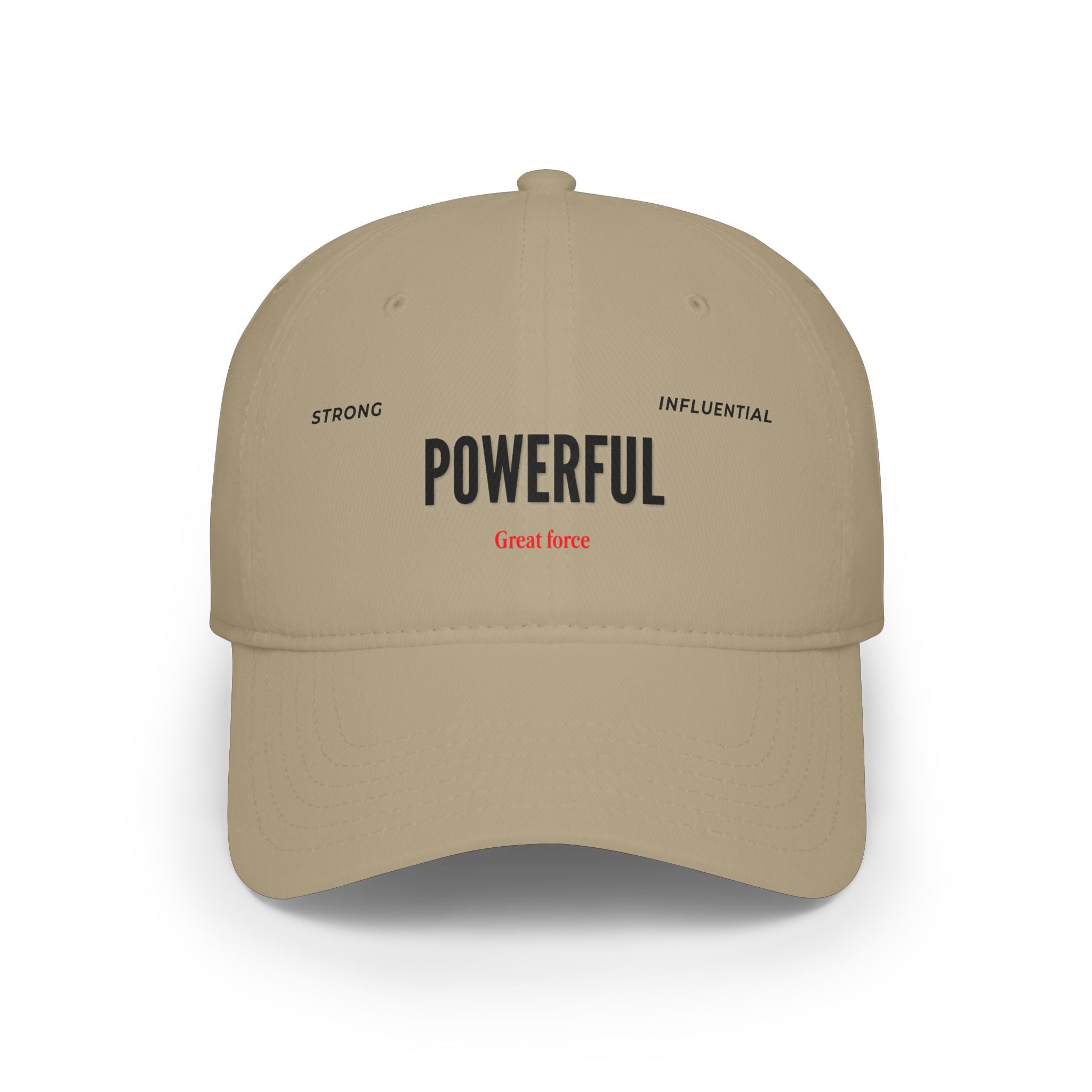 Red 'POWERFUL' Embroidered Low Profile Baseball Cap