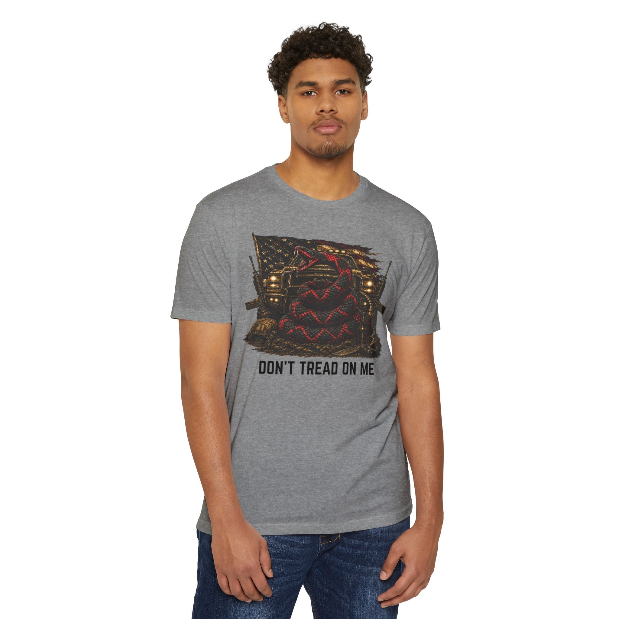 Don't Tread On Me T-Shirt — Distressed American Flag & Snake Patriotic Tee