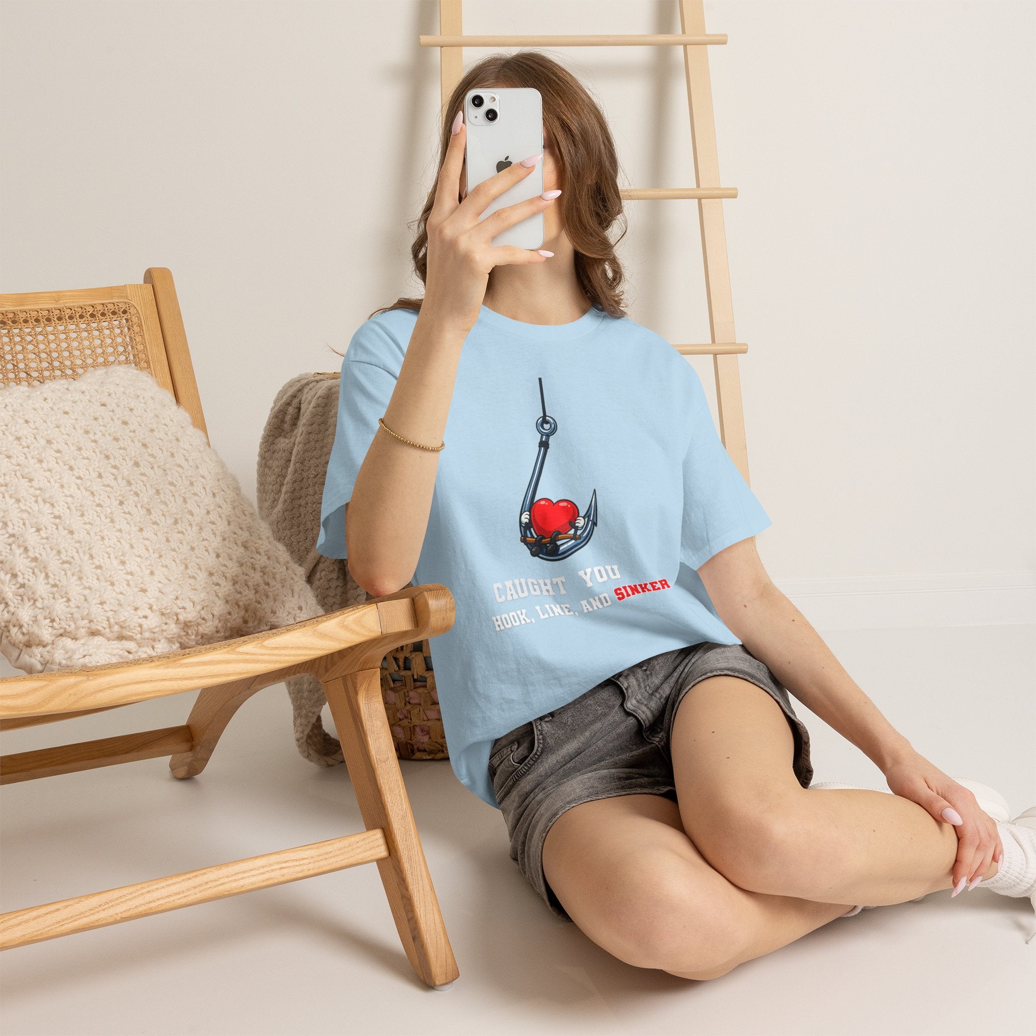 T-Shirt — "Caught You Hook, Line, and Sinker" Fishing Heart Tee