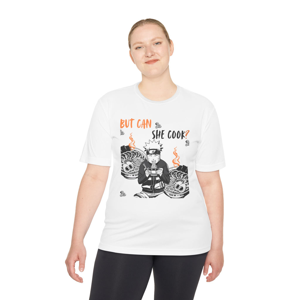Can She Cook Graphic Tee — “But Can She Cook?” Moisture-Wicking T-Shirt