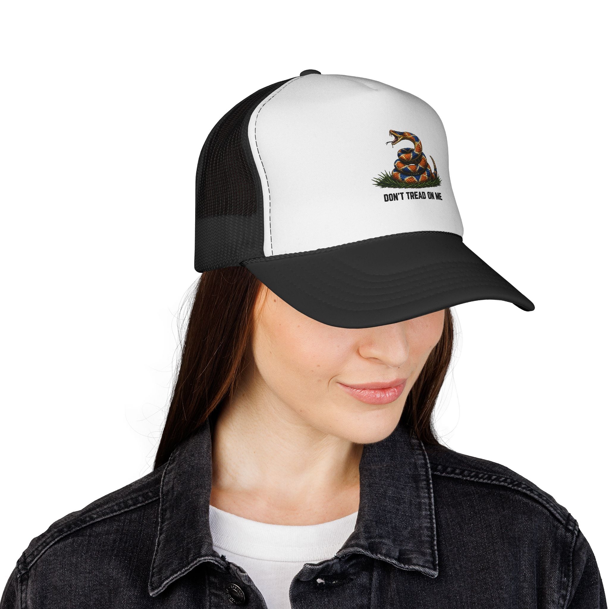 Don’t Tread On Me Trucker Cap — Coiled Rattlesnake Patriotic Mesh Hat