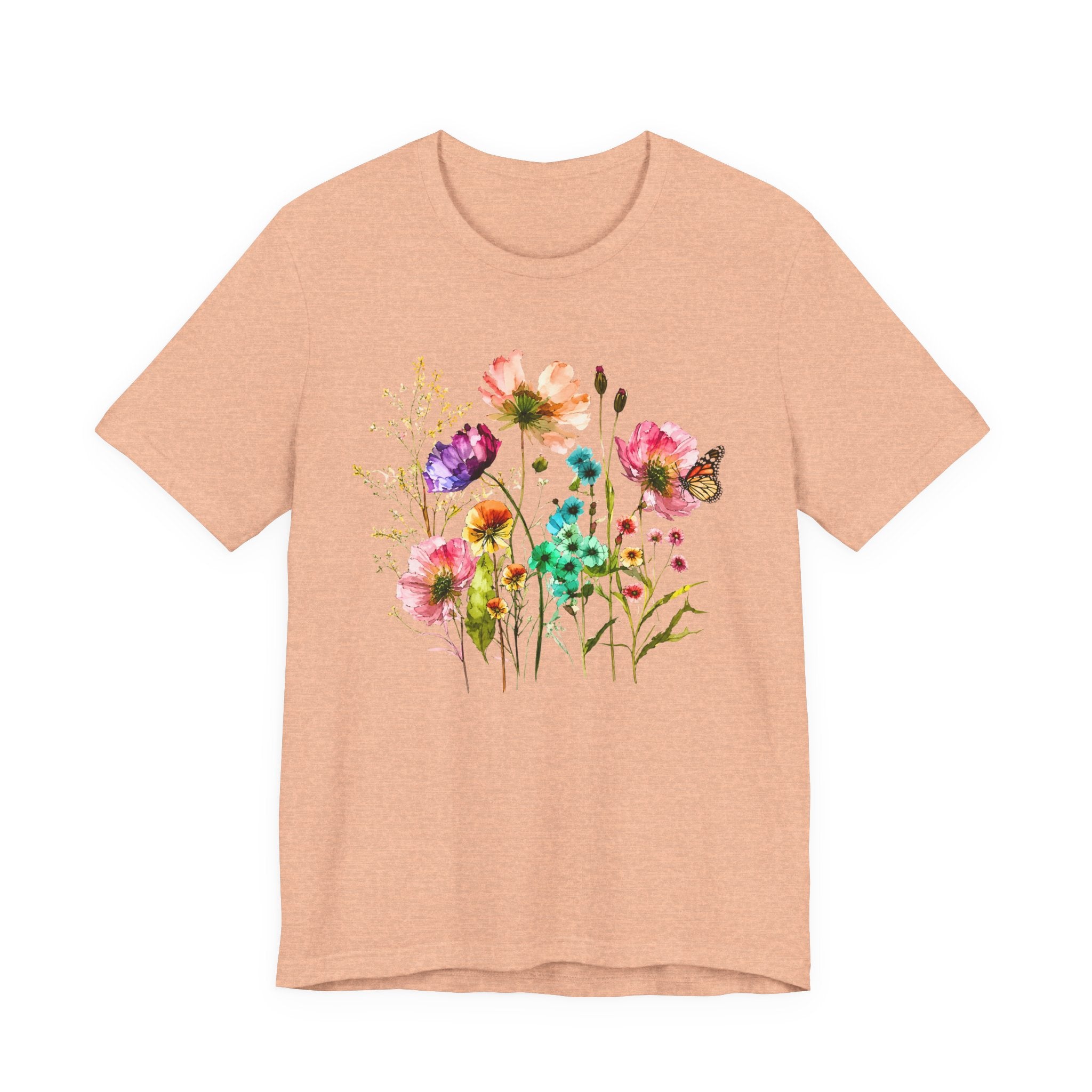 Floral Watercolor  Pink Wildflower Bouquet Graphic T-Shirt
