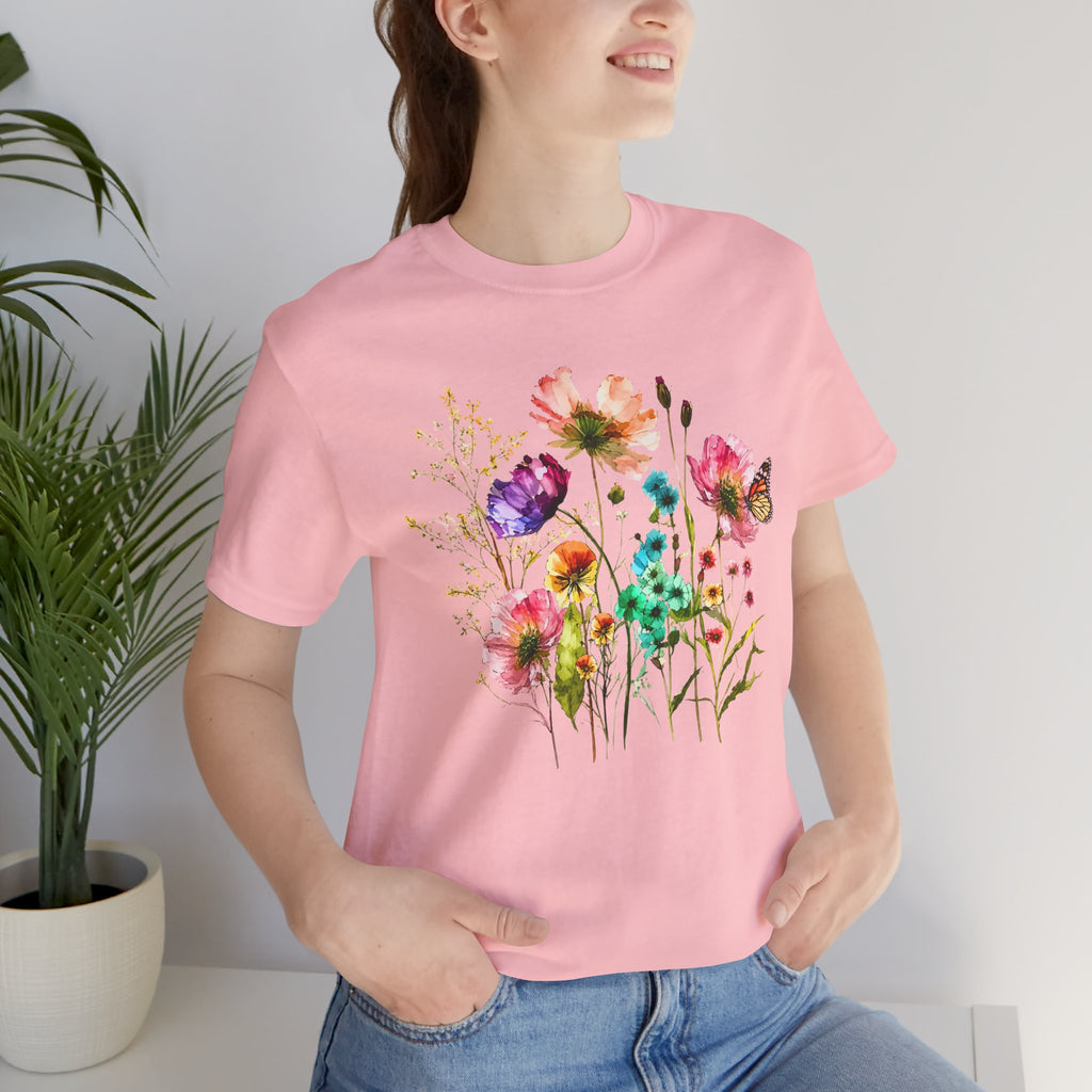 Floral Watercolor  Pink Wildflower Bouquet Graphic T-Shirt