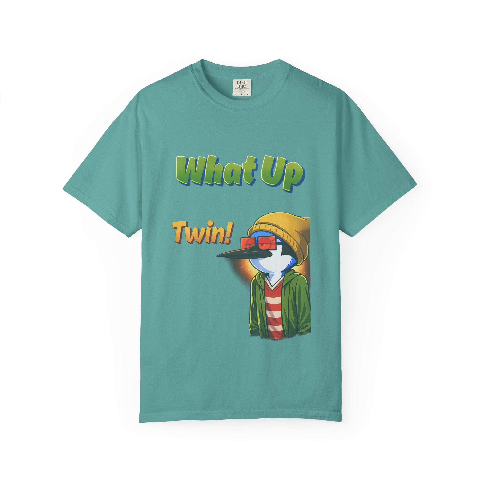 Green What Up Twin! Graphic T-Shirt — Cute Cartoon Character Tee
