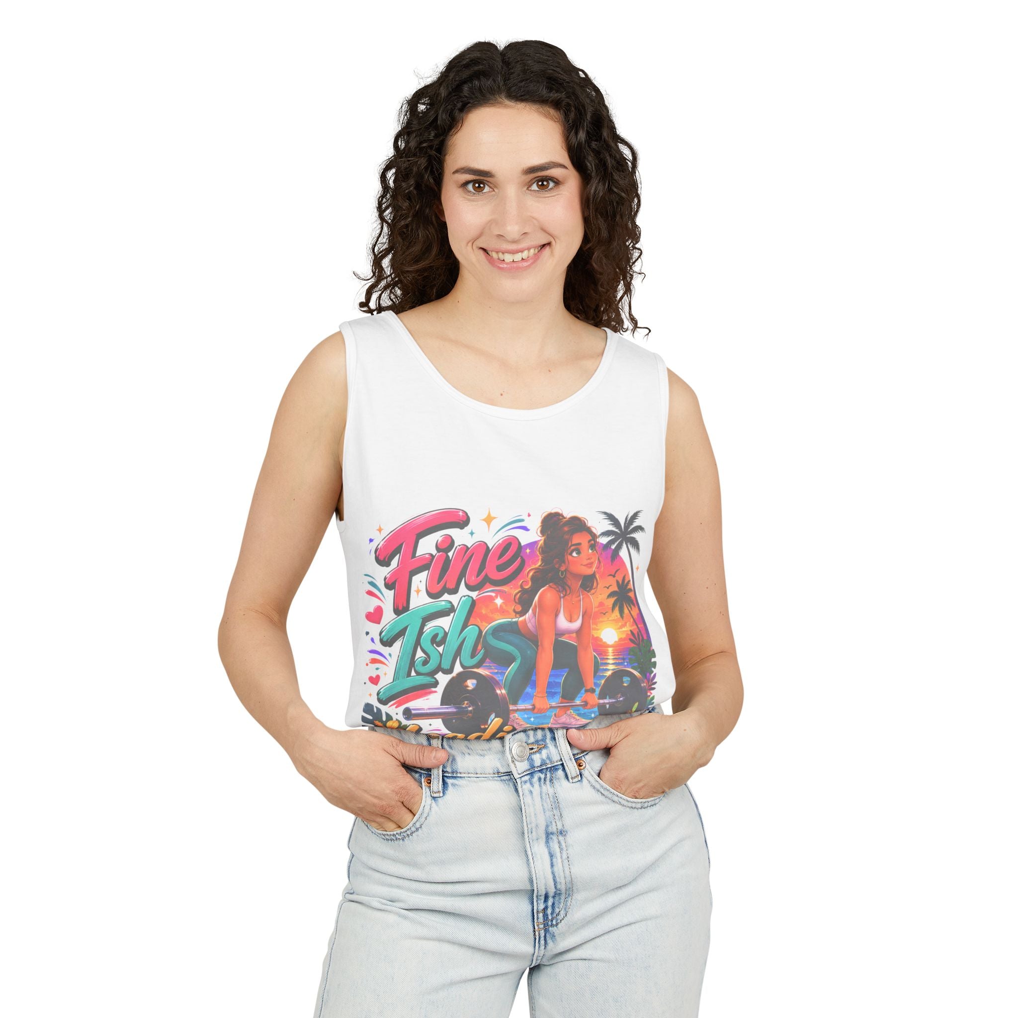 Fine Ish Loading Tank Top — Tropical Pin-Up Workout Graphic Tank