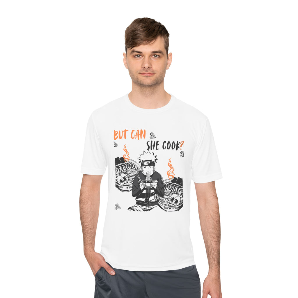 Can She Cook Graphic Tee — “But Can She Cook?” Moisture-Wicking T-Shirt
