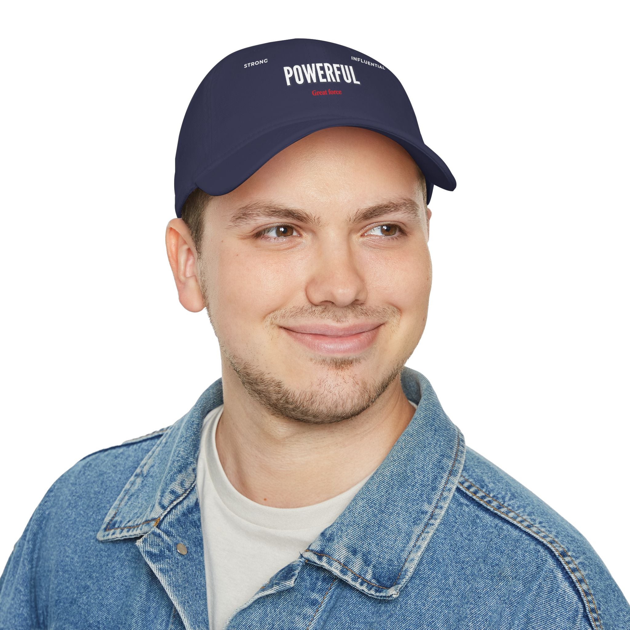 Red 'POWERFUL' Embroidered Low Profile Baseball Cap