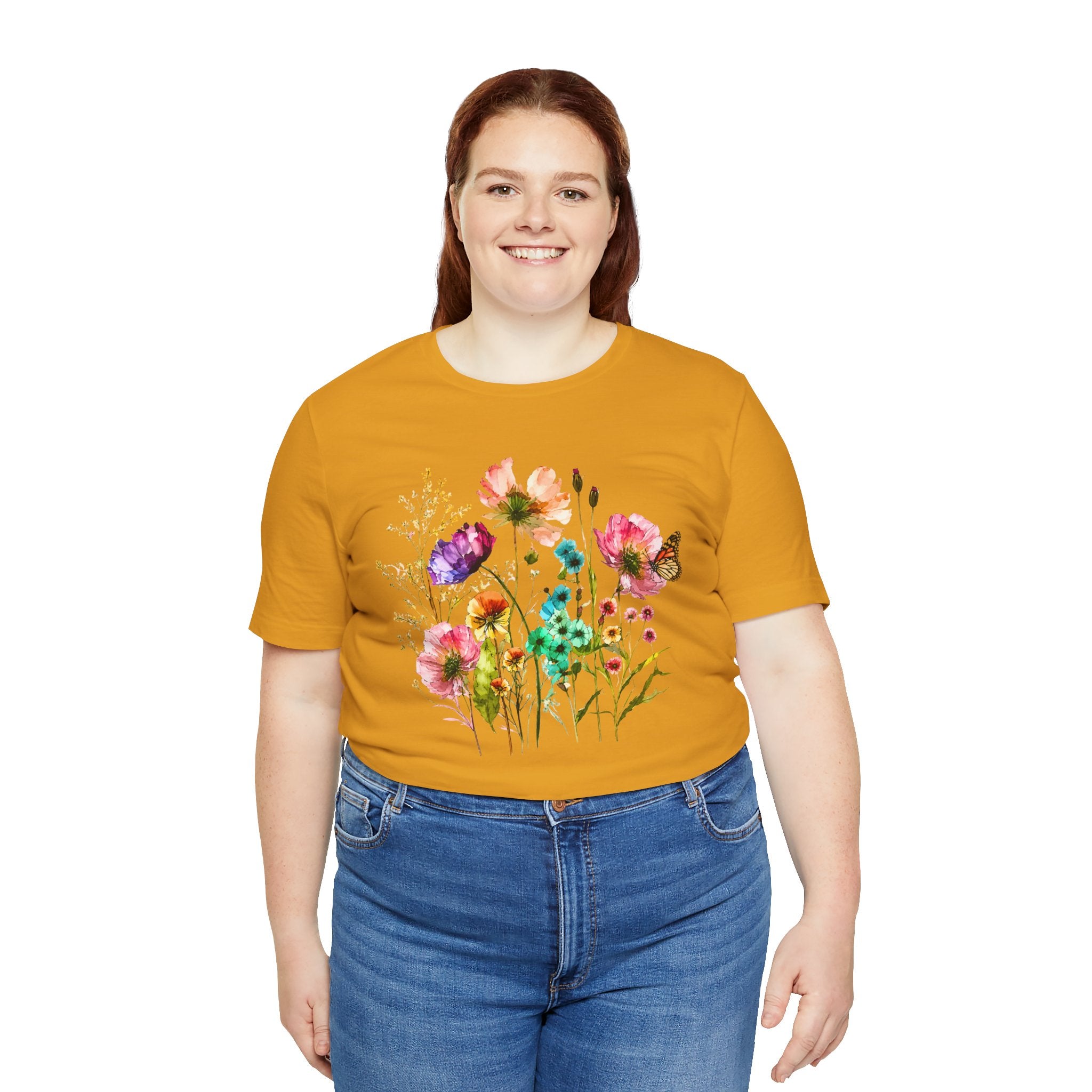 Floral Watercolor  Pink Wildflower Bouquet Graphic T-Shirt
