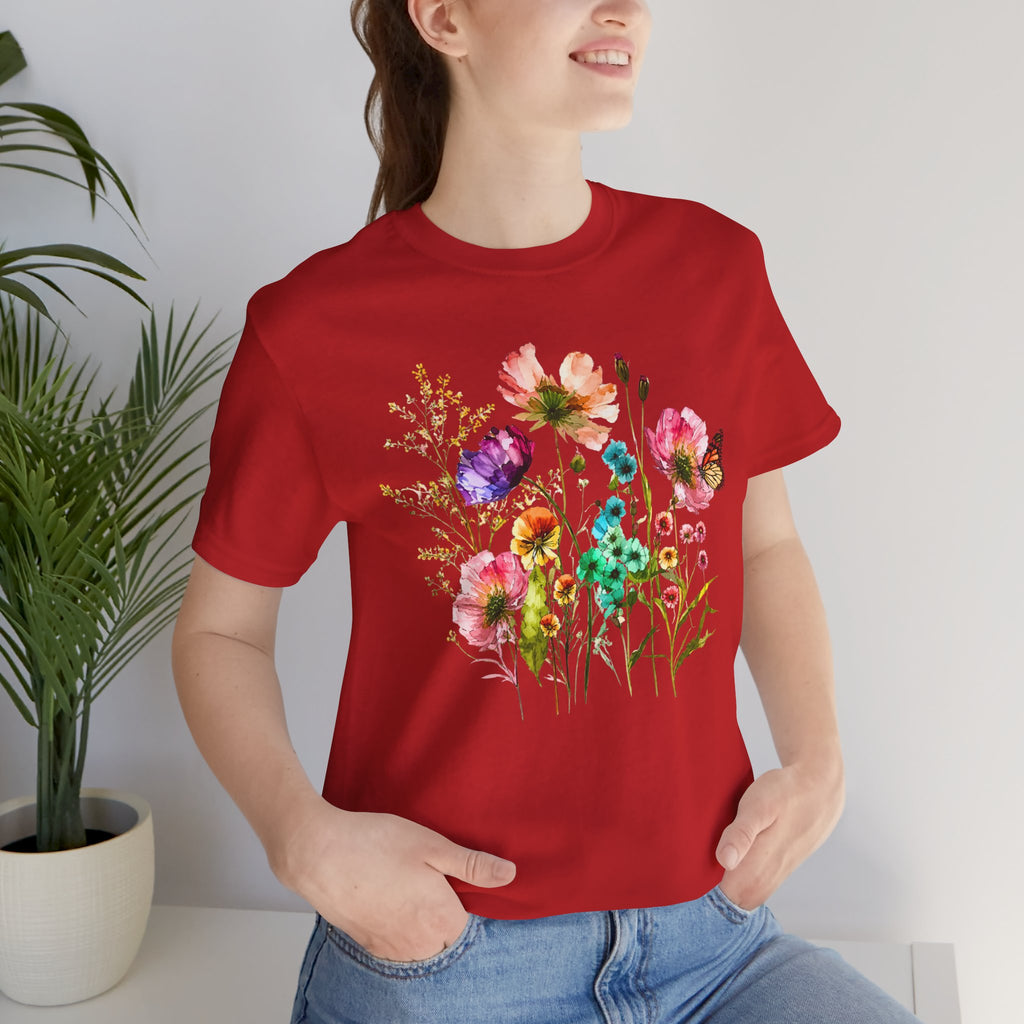 Floral Watercolor  Pink Wildflower Bouquet Graphic T-Shirt