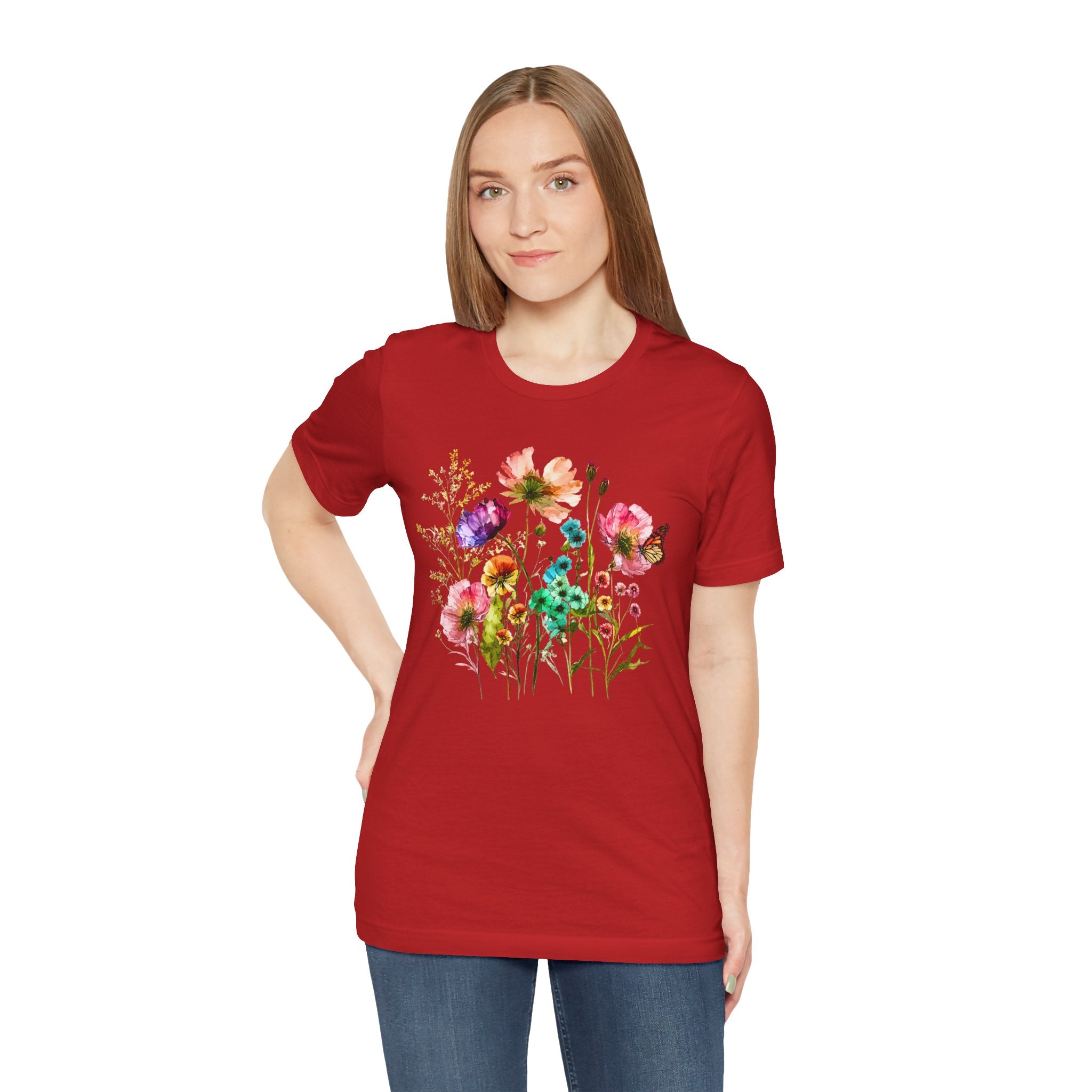 Floral Watercolor  Pink Wildflower Bouquet Graphic T-Shirt