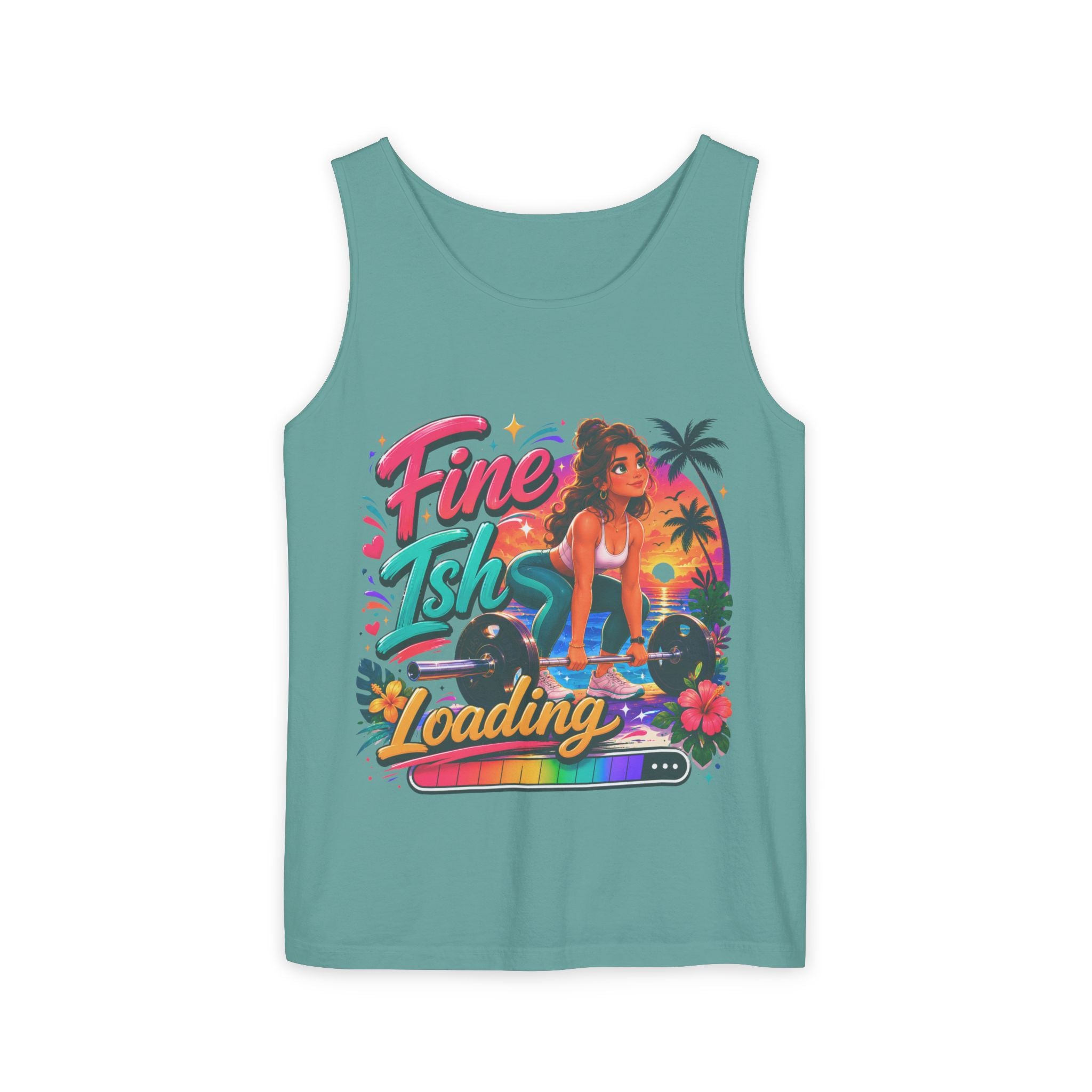 Fine Ish Loading Tank Top — Tropical Pin-Up Workout Graphic Tank