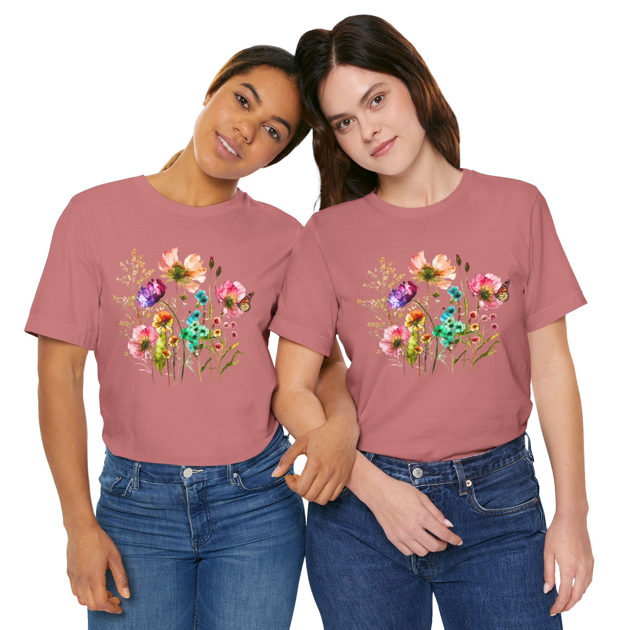 Floral Watercolor  Pink Wildflower Bouquet Graphic T-Shirt