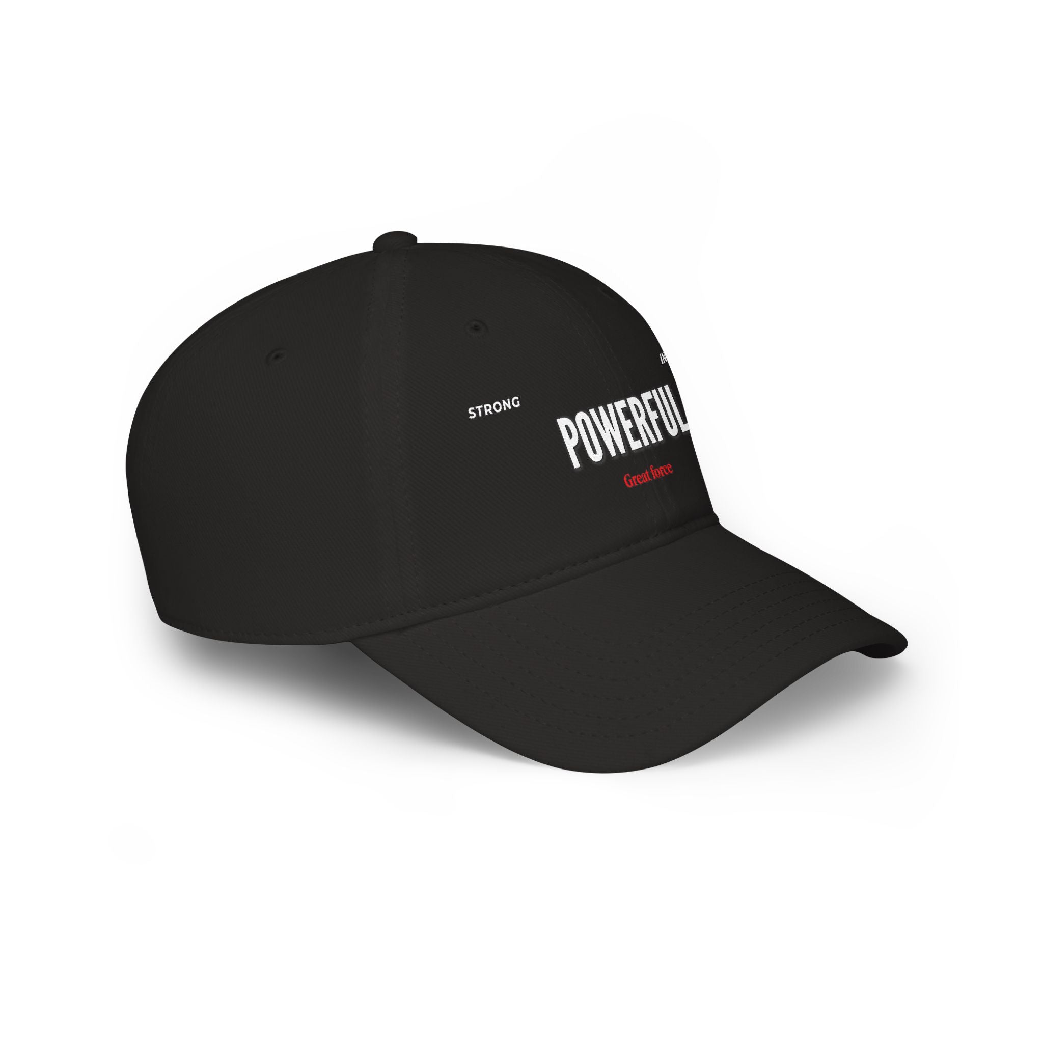 Red 'POWERFUL' Embroidered Low Profile Baseball Cap