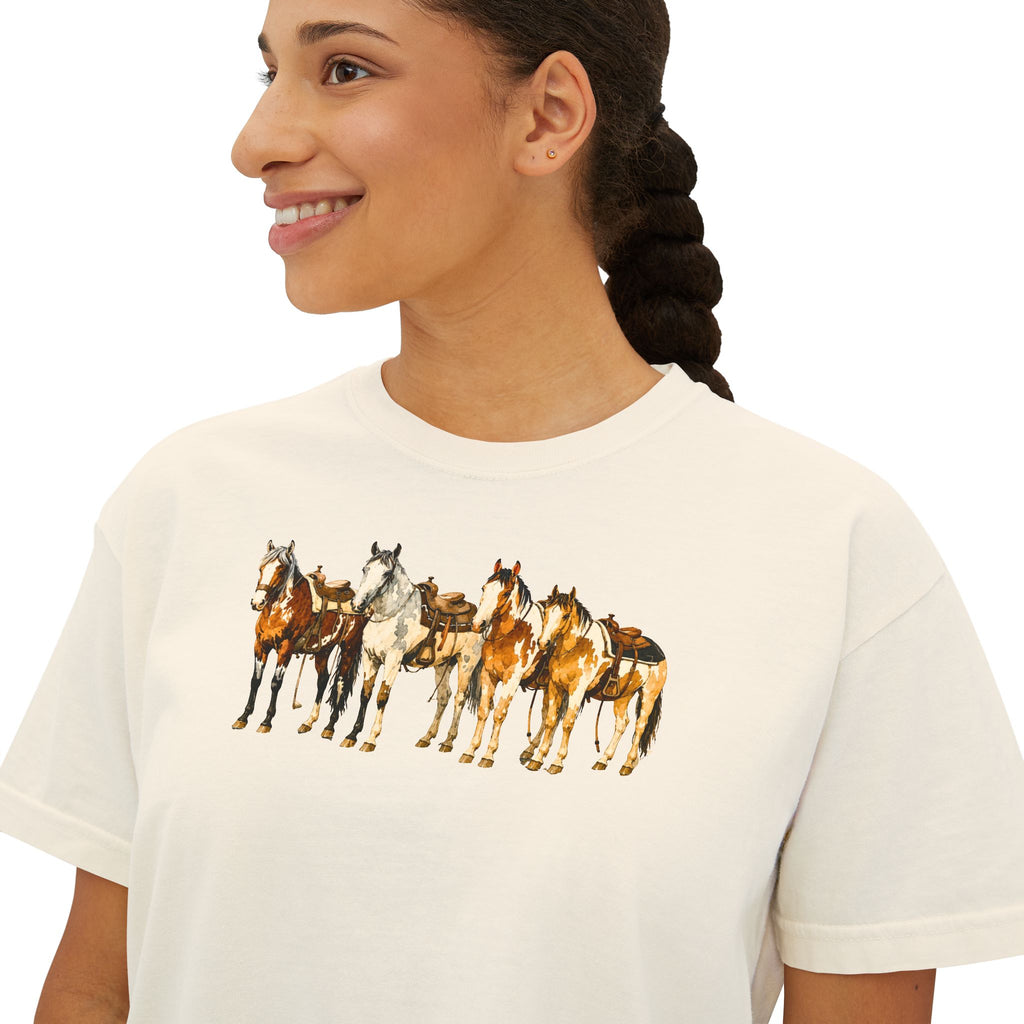 Women's Watercolor Horse Lineup Graphic