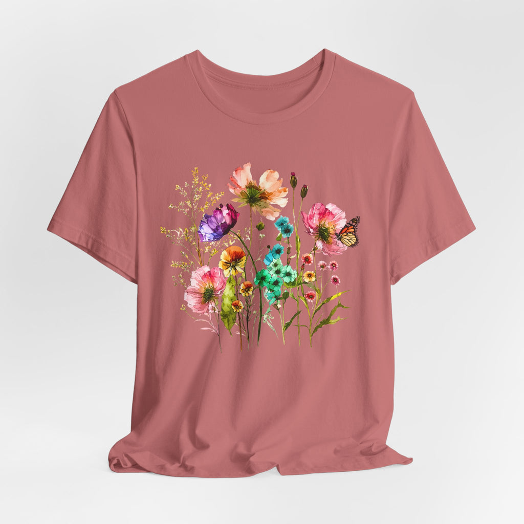 Floral Watercolor  Pink Wildflower Bouquet Graphic T-Shirt