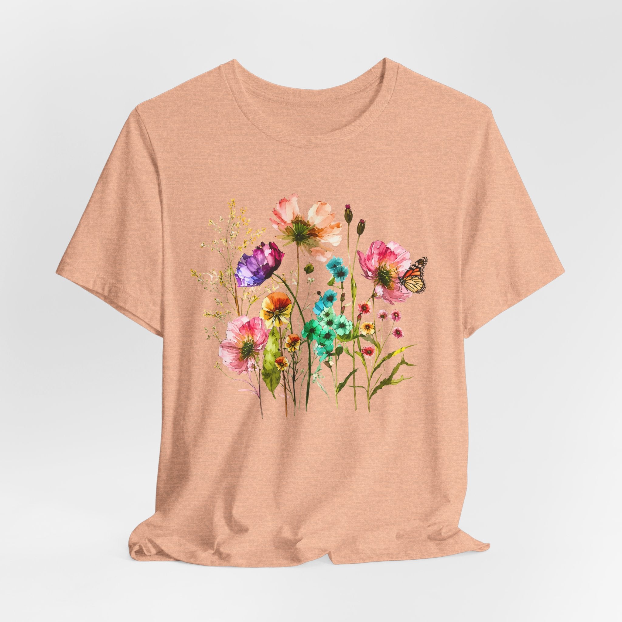 Floral Watercolor  Pink Wildflower Bouquet Graphic T-Shirt