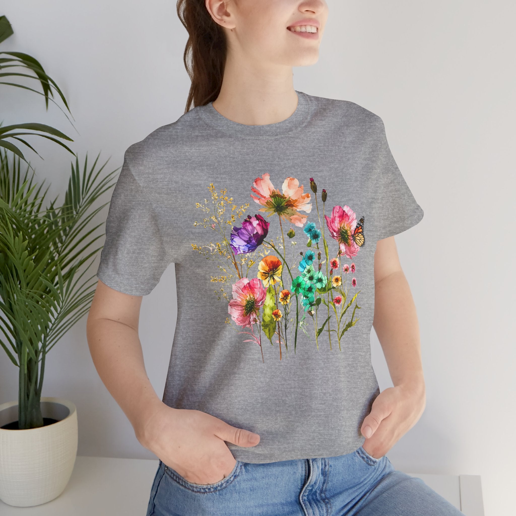 Floral Watercolor  Pink Wildflower Bouquet Graphic T-Shirt