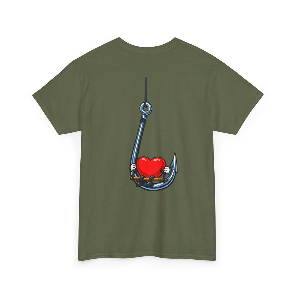 T-Shirt — "Caught You Hook, Line, and Sinker" Fishing Heart Tee
