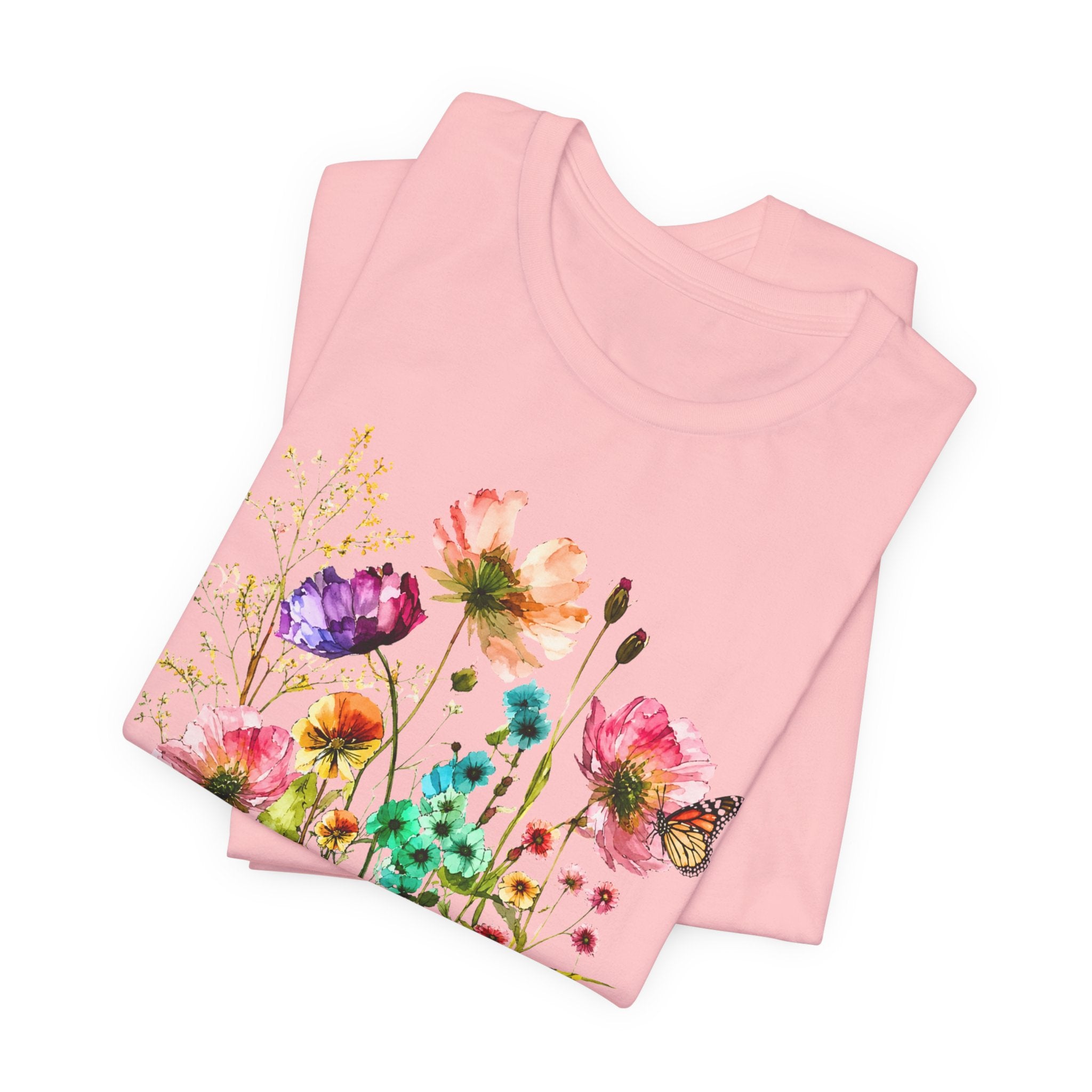 Floral Watercolor  Pink Wildflower Bouquet Graphic T-Shirt