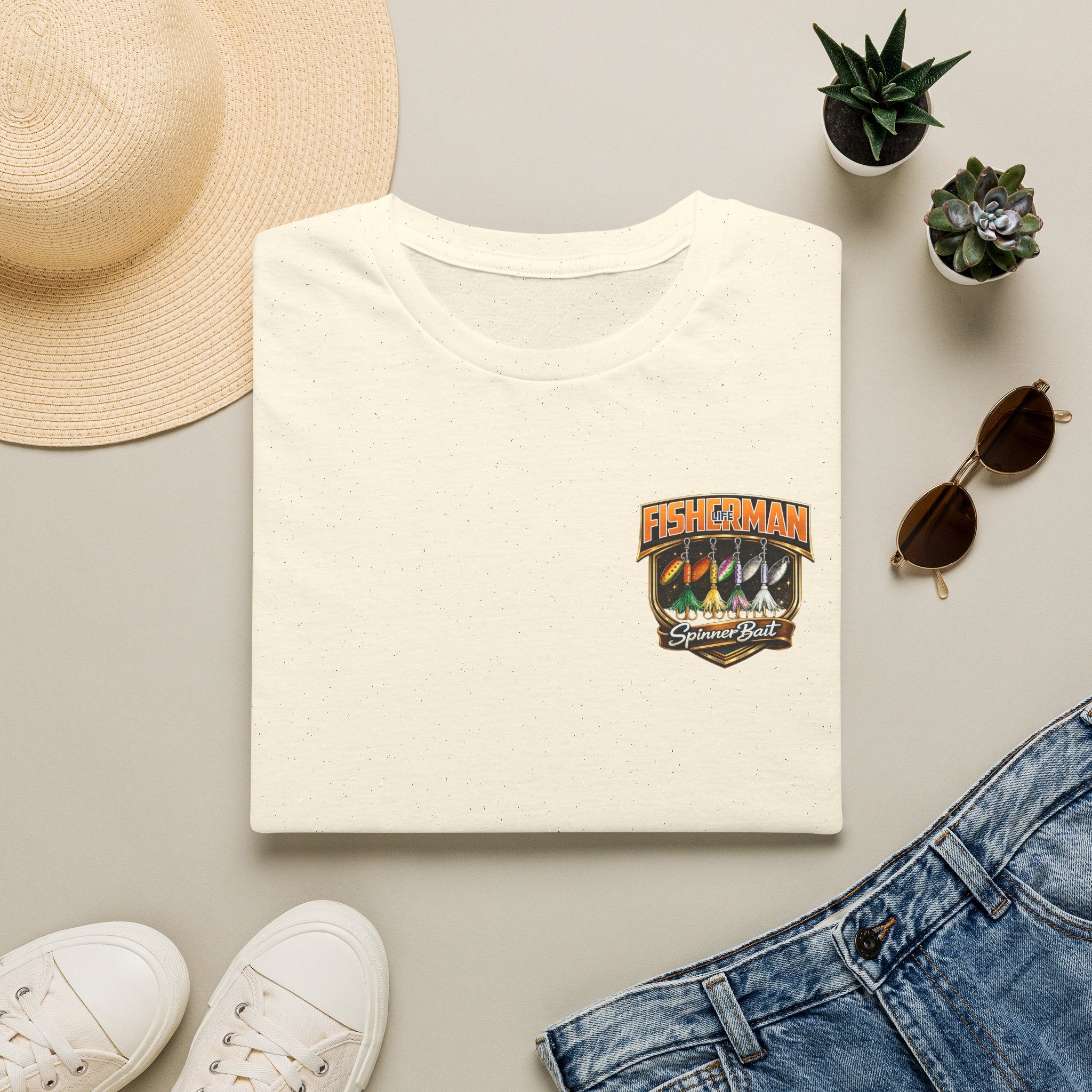 Spinner Bait Fisherman Sunset Badge T-Shirt