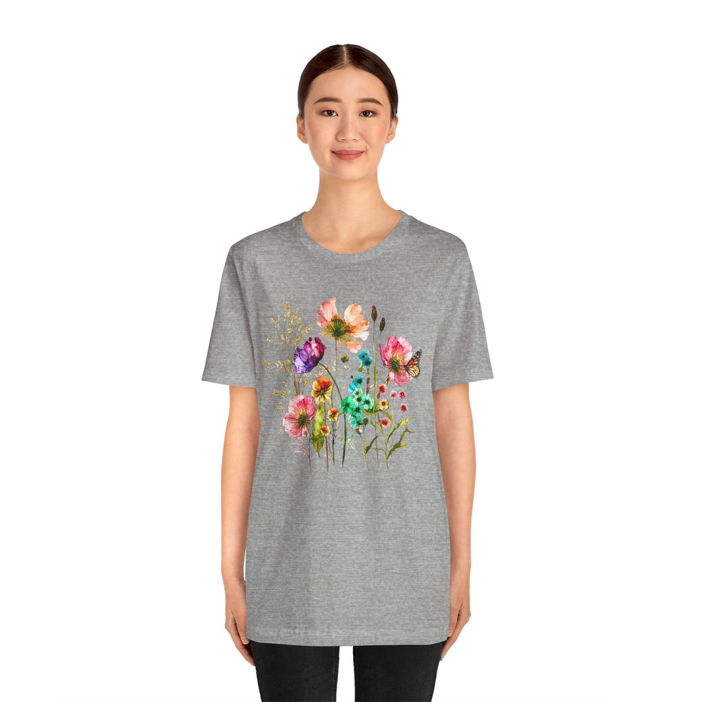 Floral Watercolor  Pink Wildflower Bouquet Graphic T-Shirt