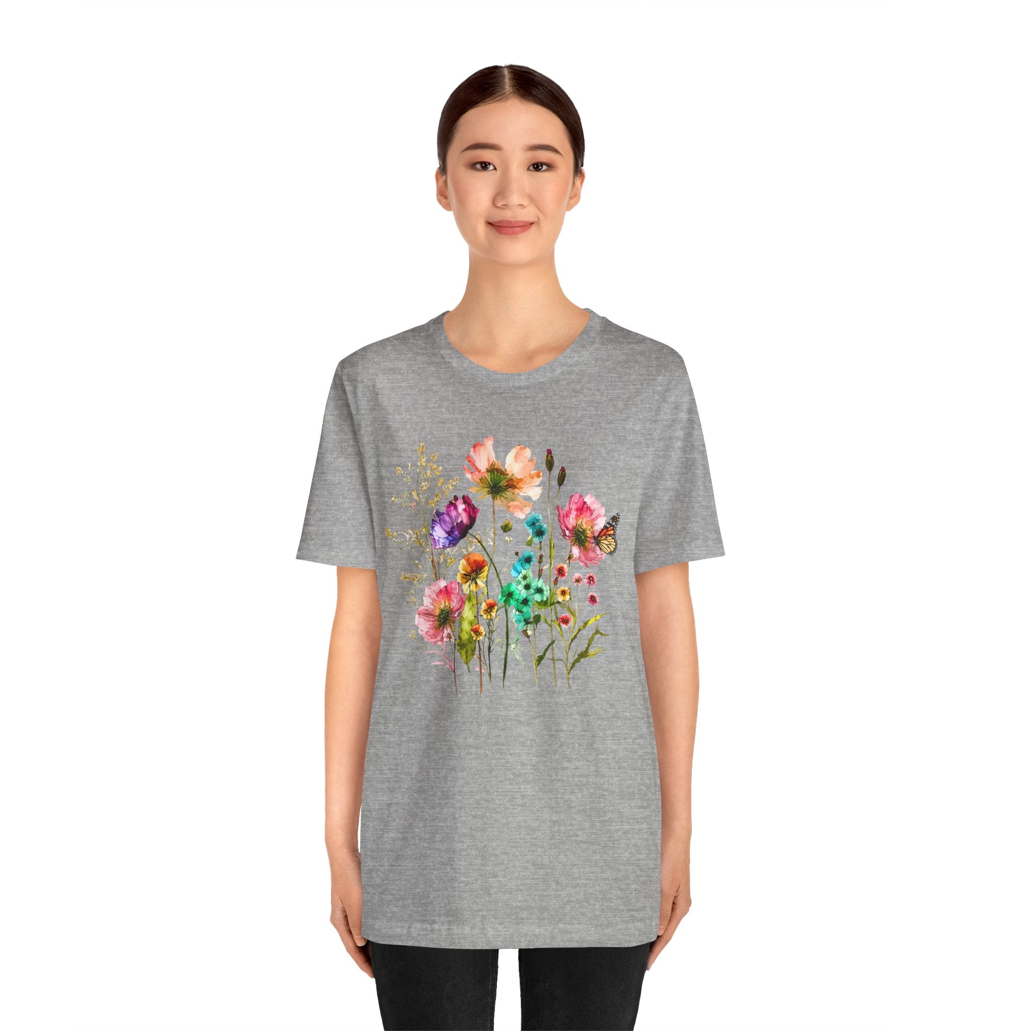 Floral Watercolor  Pink Wildflower Bouquet Graphic T-Shirt