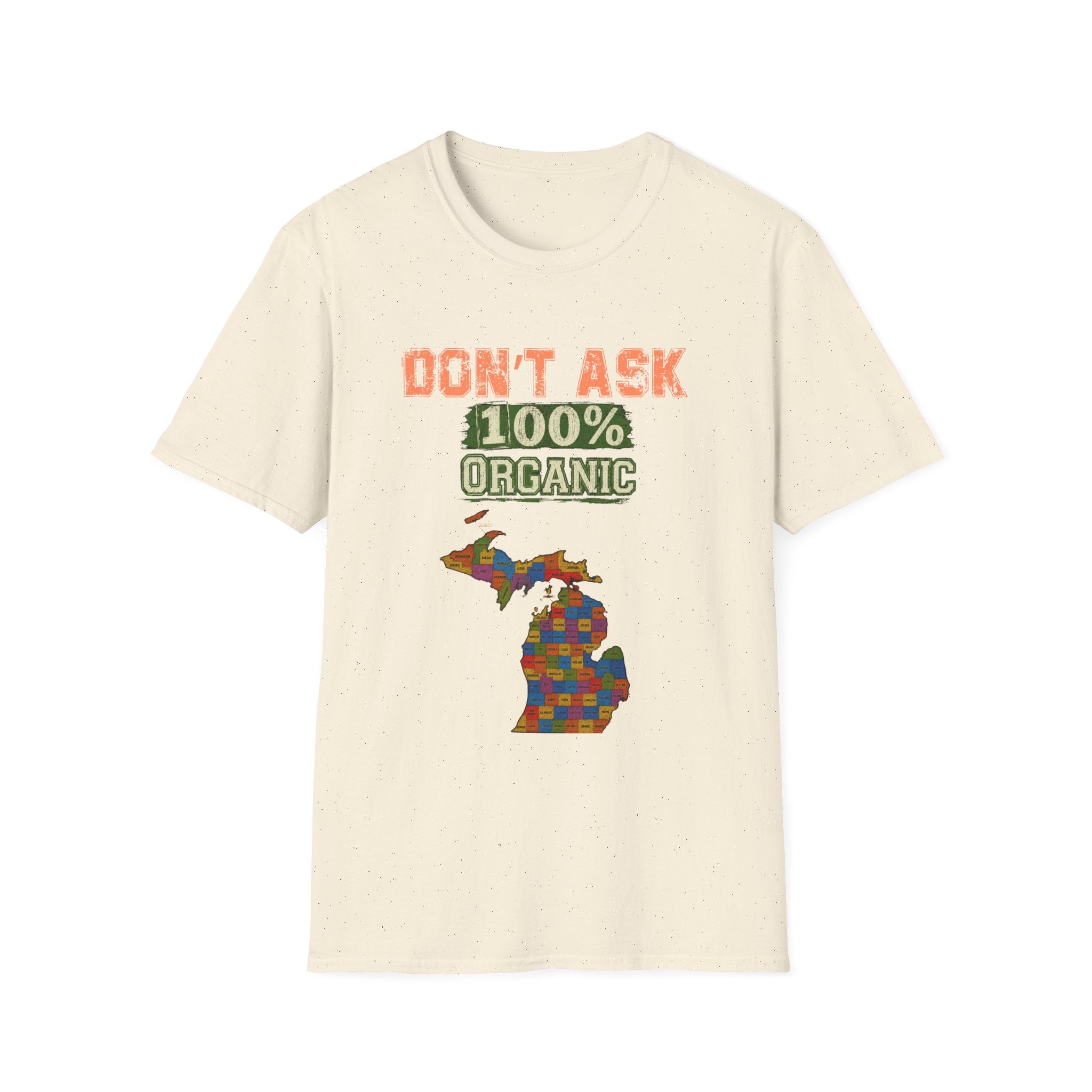 T-Shirt — "Don't Ask 100% Organic" Michigan Puzzle-Map Tee