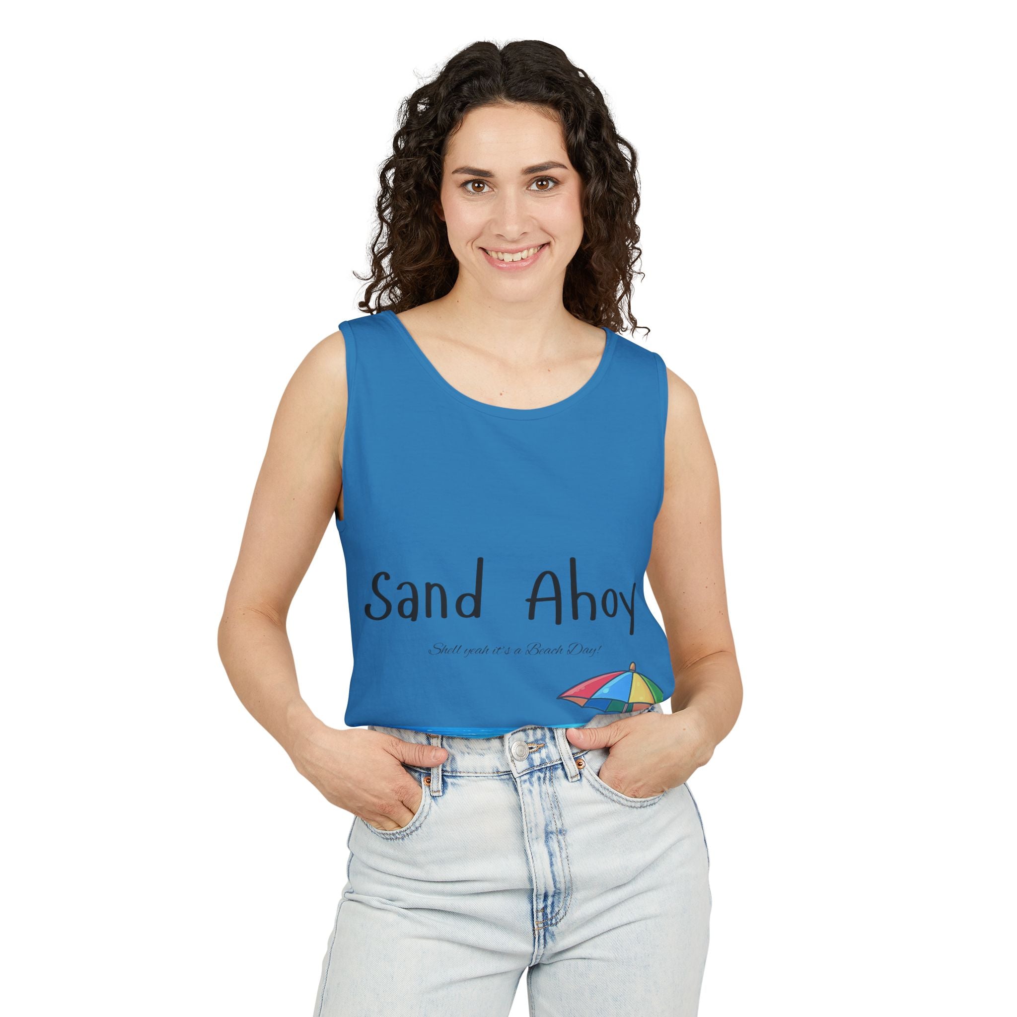 “Sand Ahoy” Seaside Graphic Tank