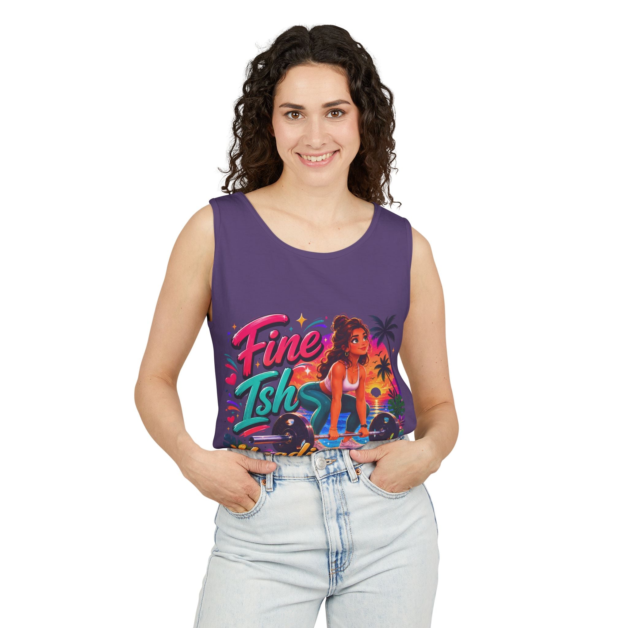 Fine Ish Loading Tank Top — Tropical Pin-Up Workout Graphic Tank