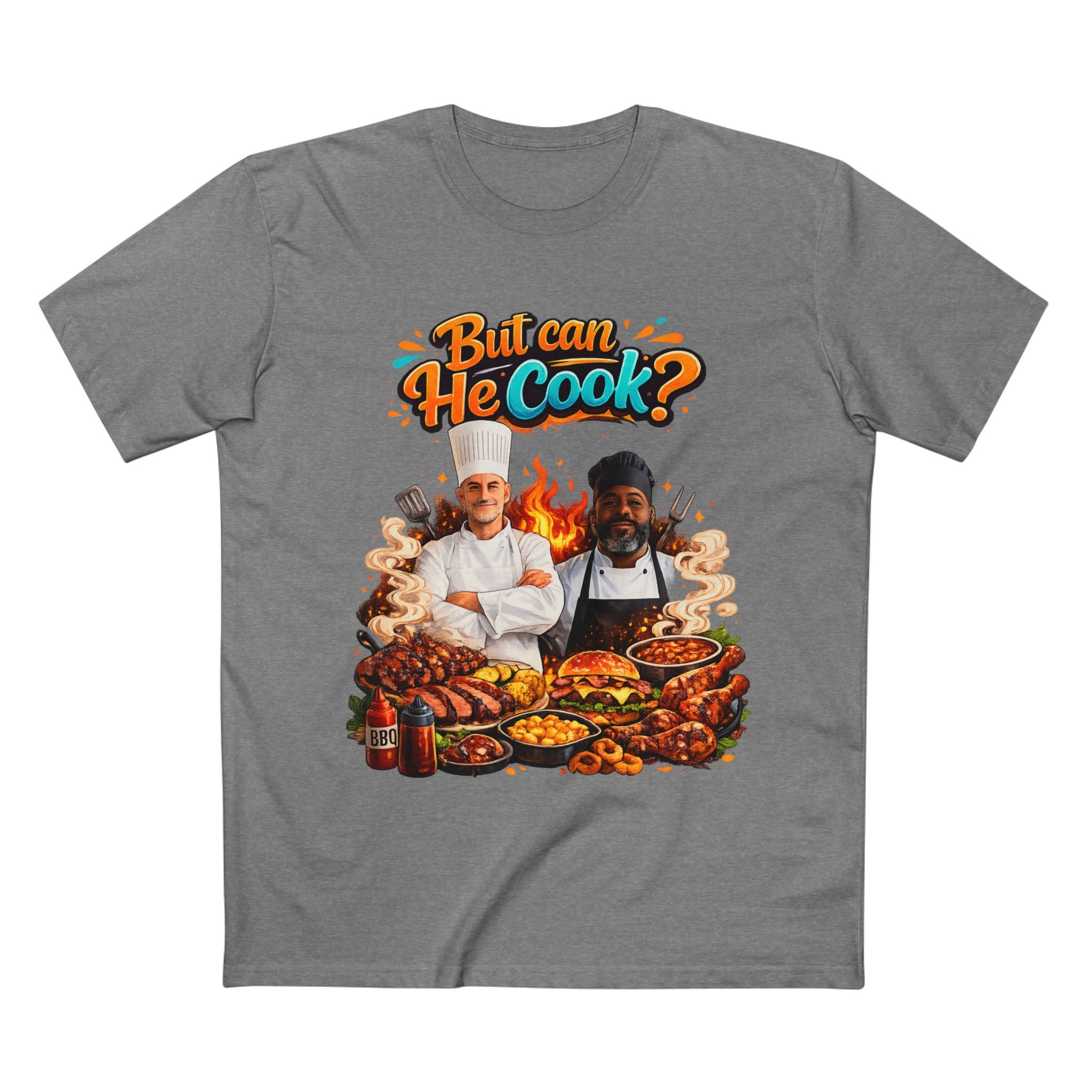 But Can He Cook? T-Shirt — Funny Chef BBQ Cooking Tee