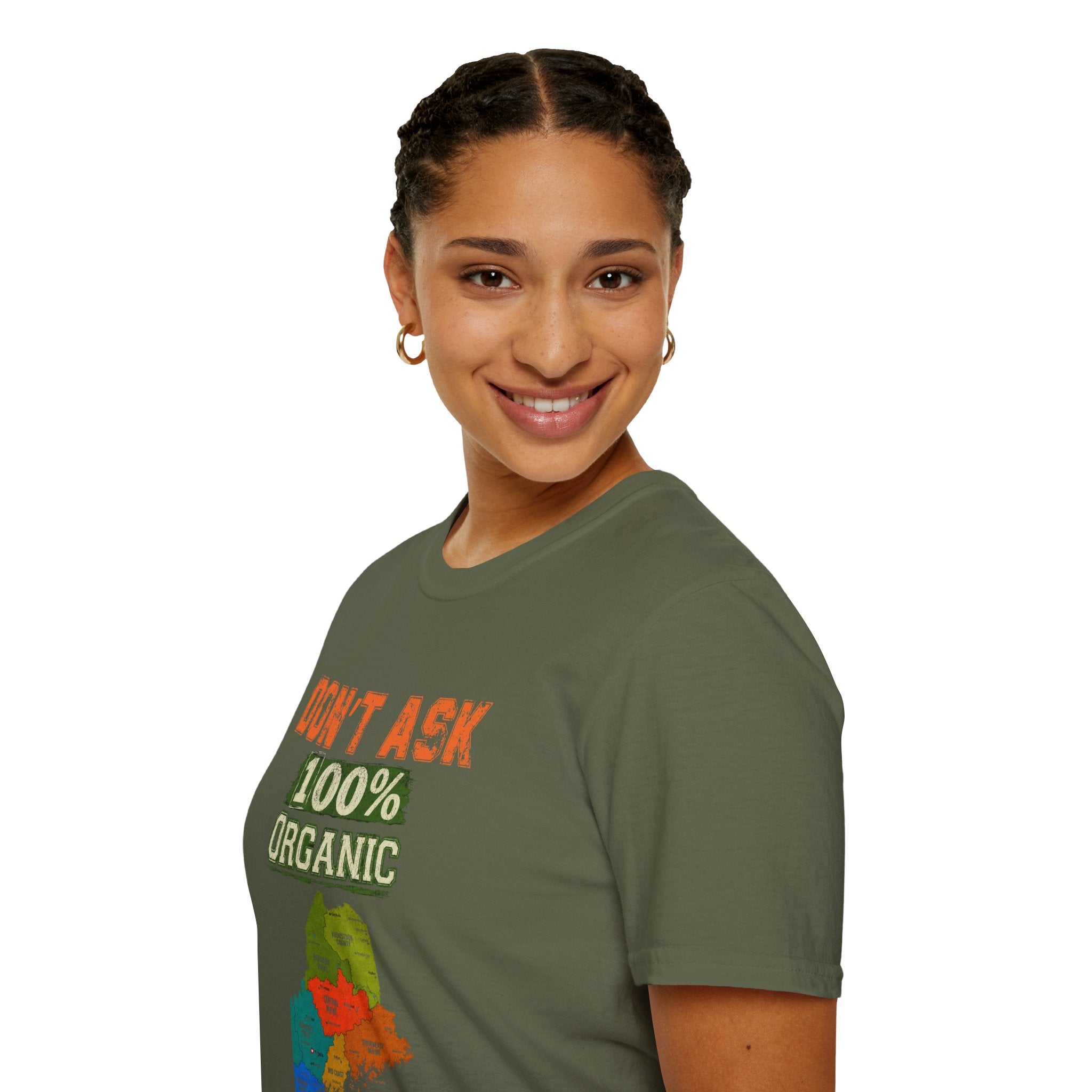 T-Shirt — "Don't Ask 100% Organic" Maine Pride Graphic Tee