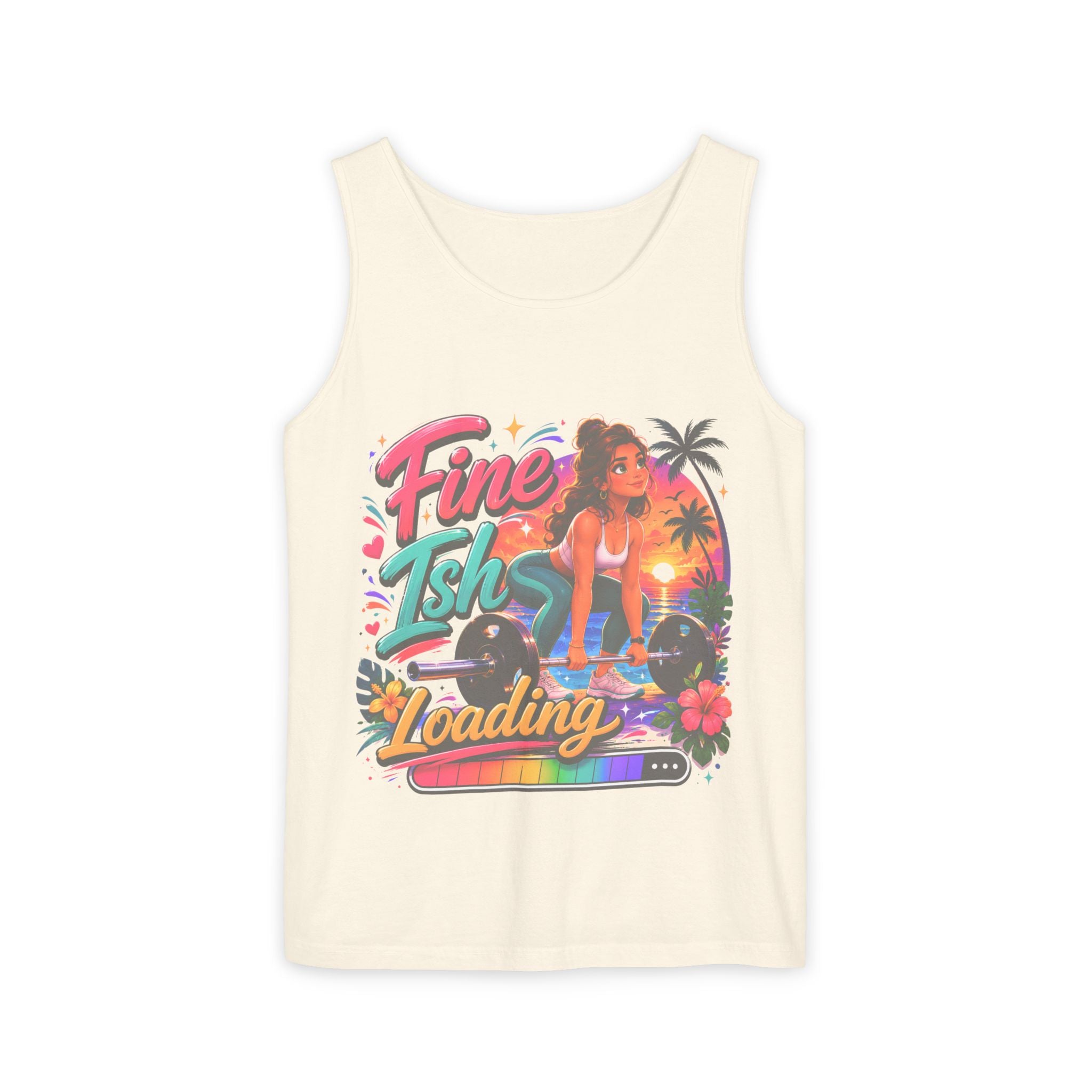 Fine Ish Loading Tank Top — Tropical Pin-Up Workout Graphic Tank
