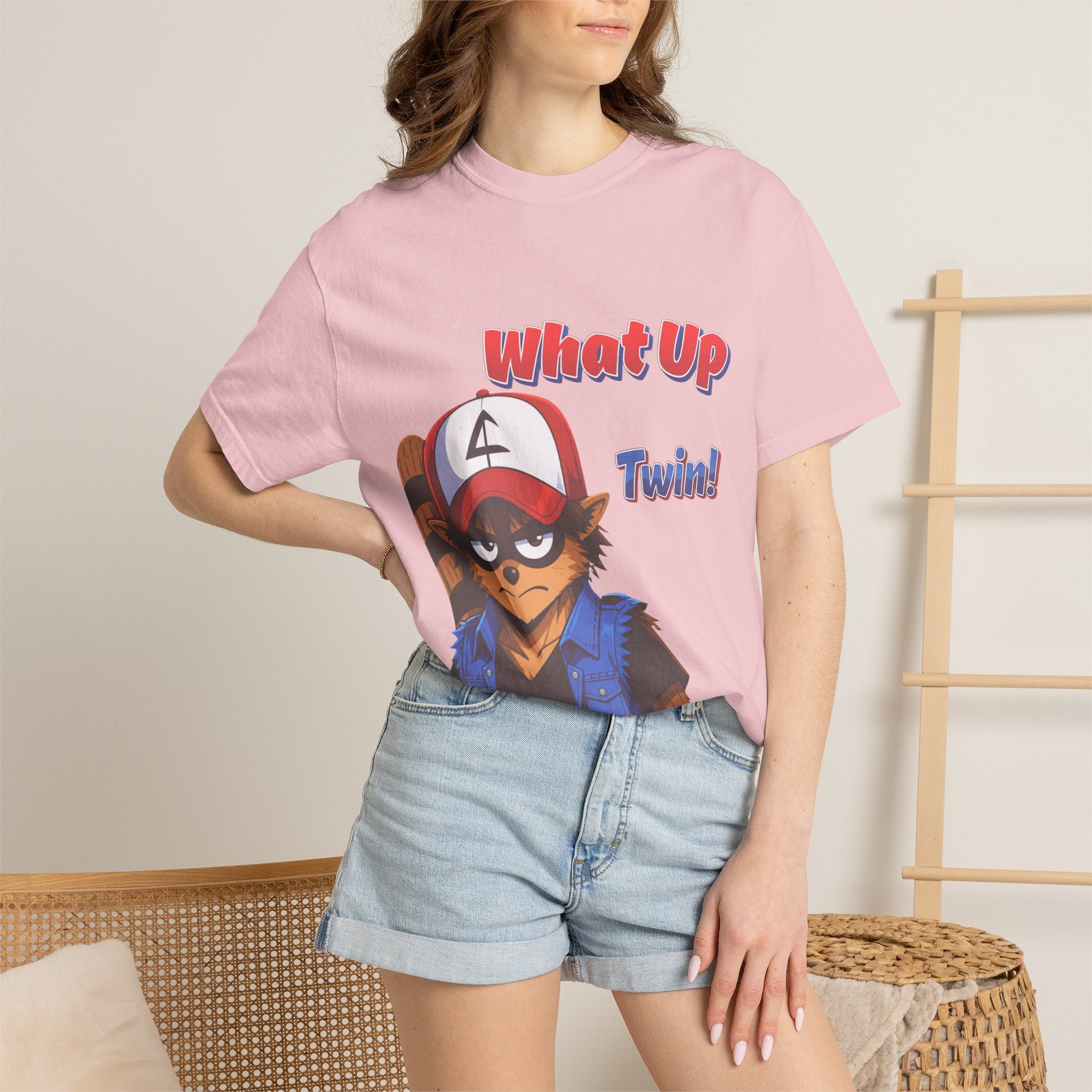What Up Twin! Graphic T-Shirt — Cute Raccoon Character Tee