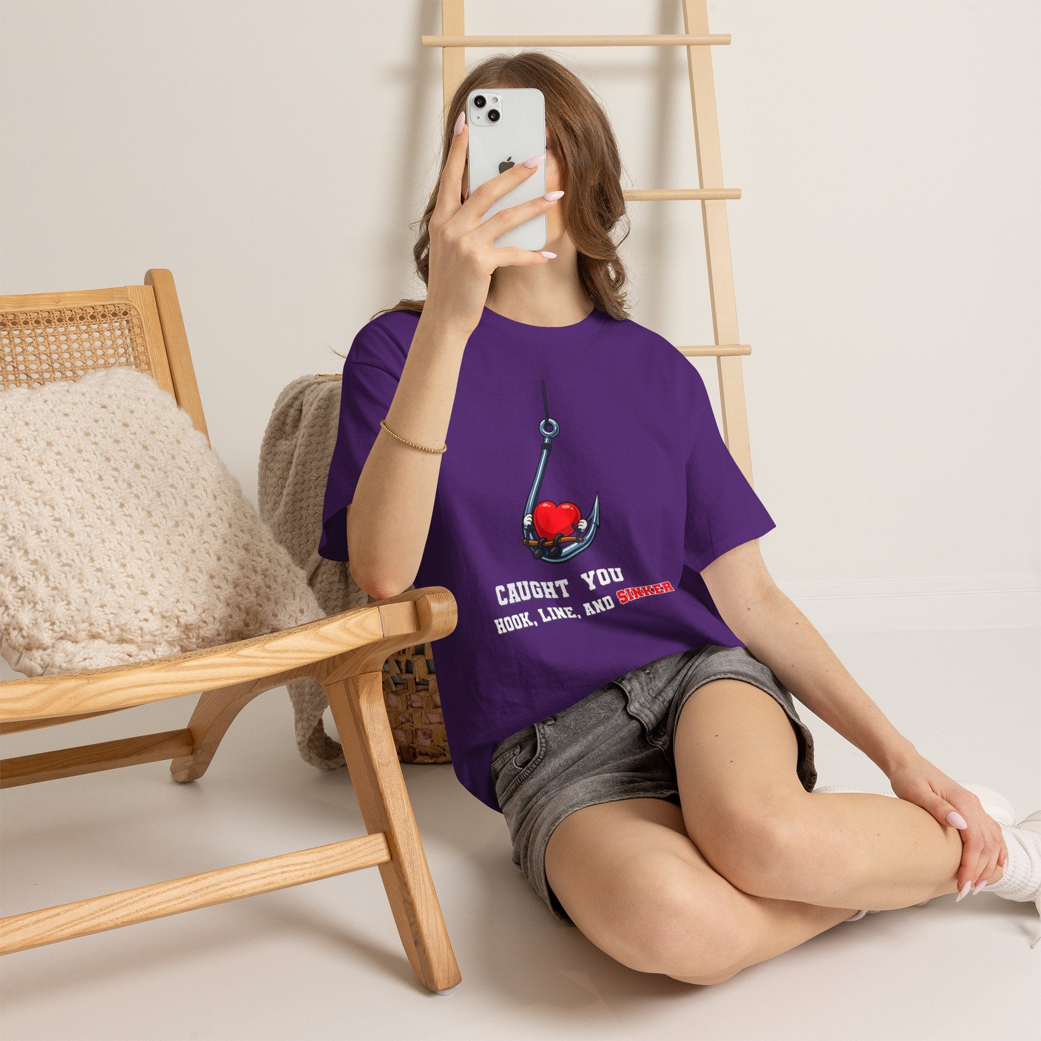 T-Shirt — "Caught You Hook, Line, and Sinker" Fishing Heart Tee